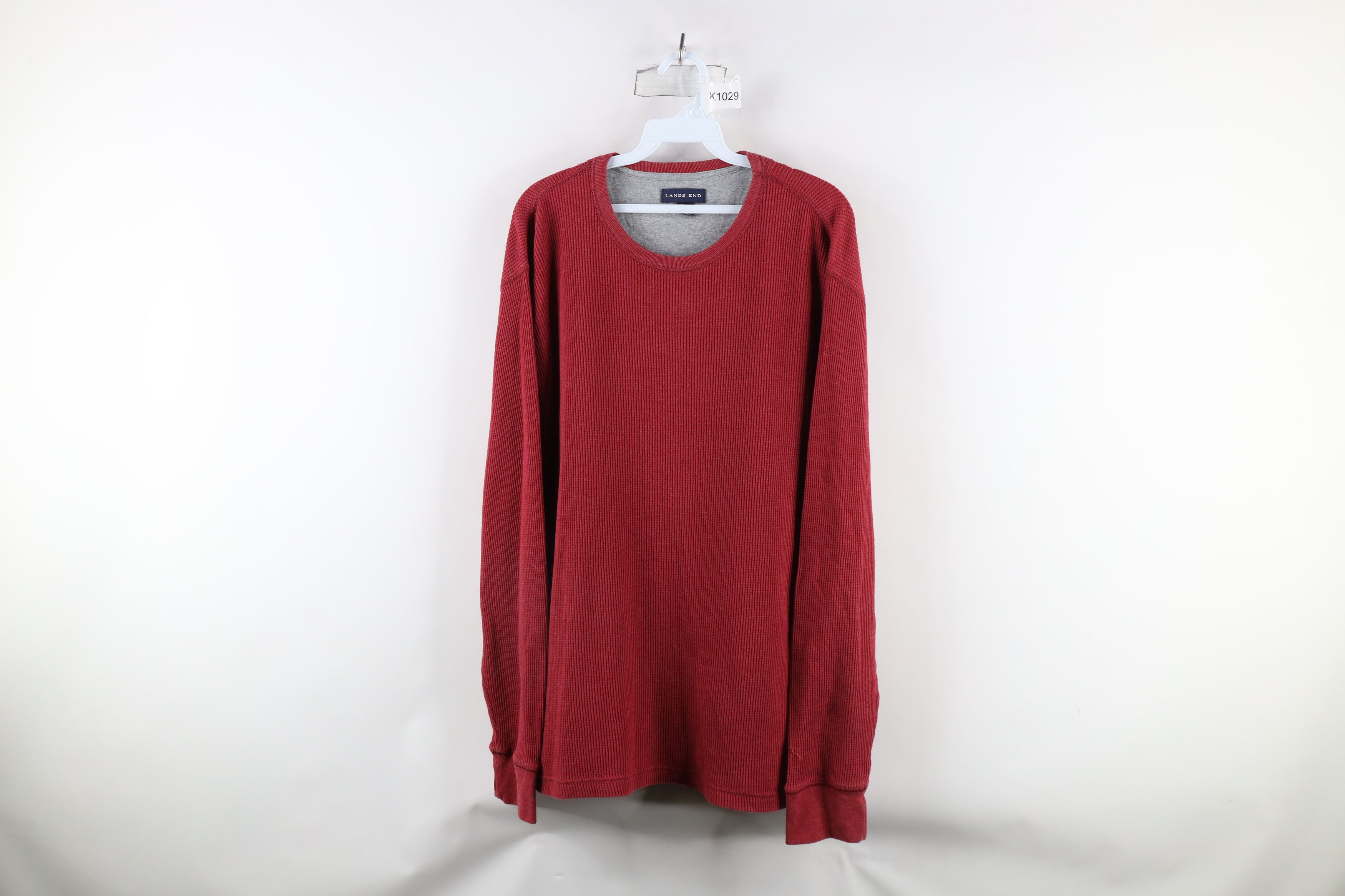 Lands' End × Vintage Vintage Lands End Waffle Knit Long Sleeve T-Shirt Red Size US XL / EU 56 / 4 - 1 Thumbnail
