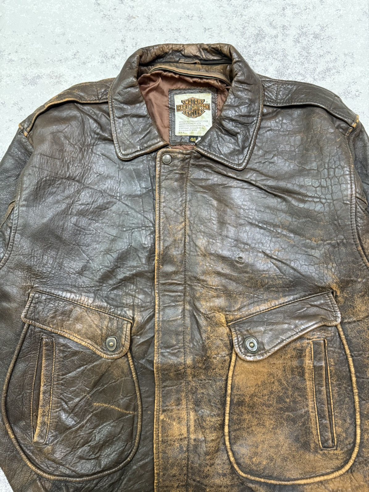 Harley Davidson Vintage Harley Davidson Brown Leather Bomber Jacket Size US XXL / EU 58 / 5 - 6 Thumbnail