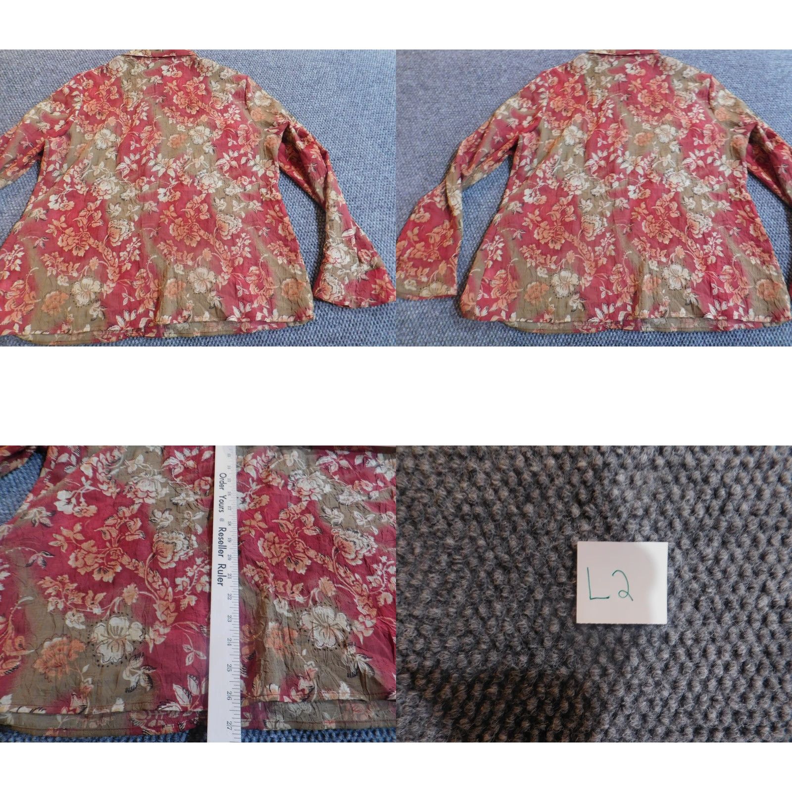 JM Collection JM Collection Button-Up Top Womens 16 Red Floral Long Sleeve Cap Sleeve Crew Neck Button-Up Casual Regular Fit Cotton Polyester Size XXL / US 16-18 / IT 52-54 - 8 Thumbnail