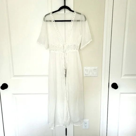 Vacation Sheer Crochet Long Beach Kimono Coverup Robe Beach Summer Size S / US 4 / IT 40 - 6 Thumbnail