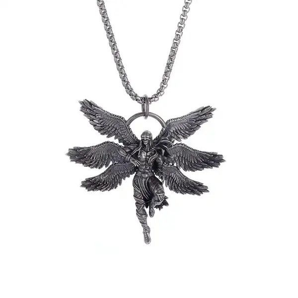 Jewelry Mythical Seraph Warrior Patron Saint Pendant Necklace Size ONE SIZE - 6 Thumbnail