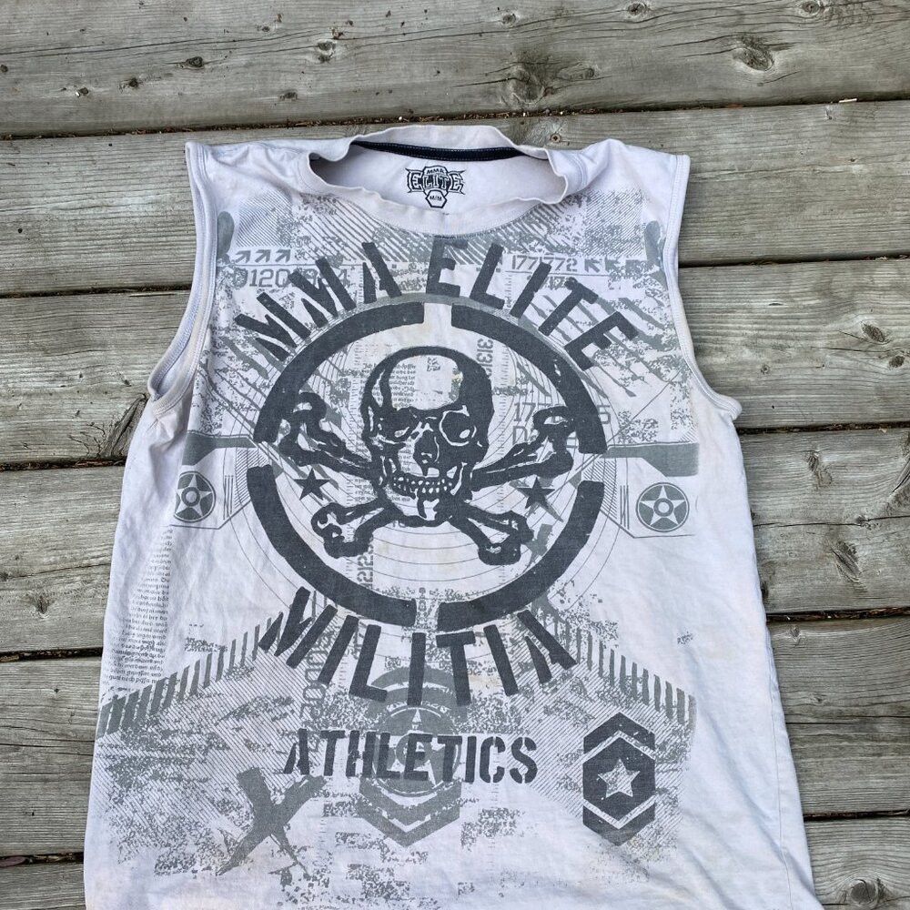 Vintage Vintage Y2K MMA Elite Graphic T Shirt Skull Medium White Size US M / EU 48-50 / 2 - 3 Thumbnail