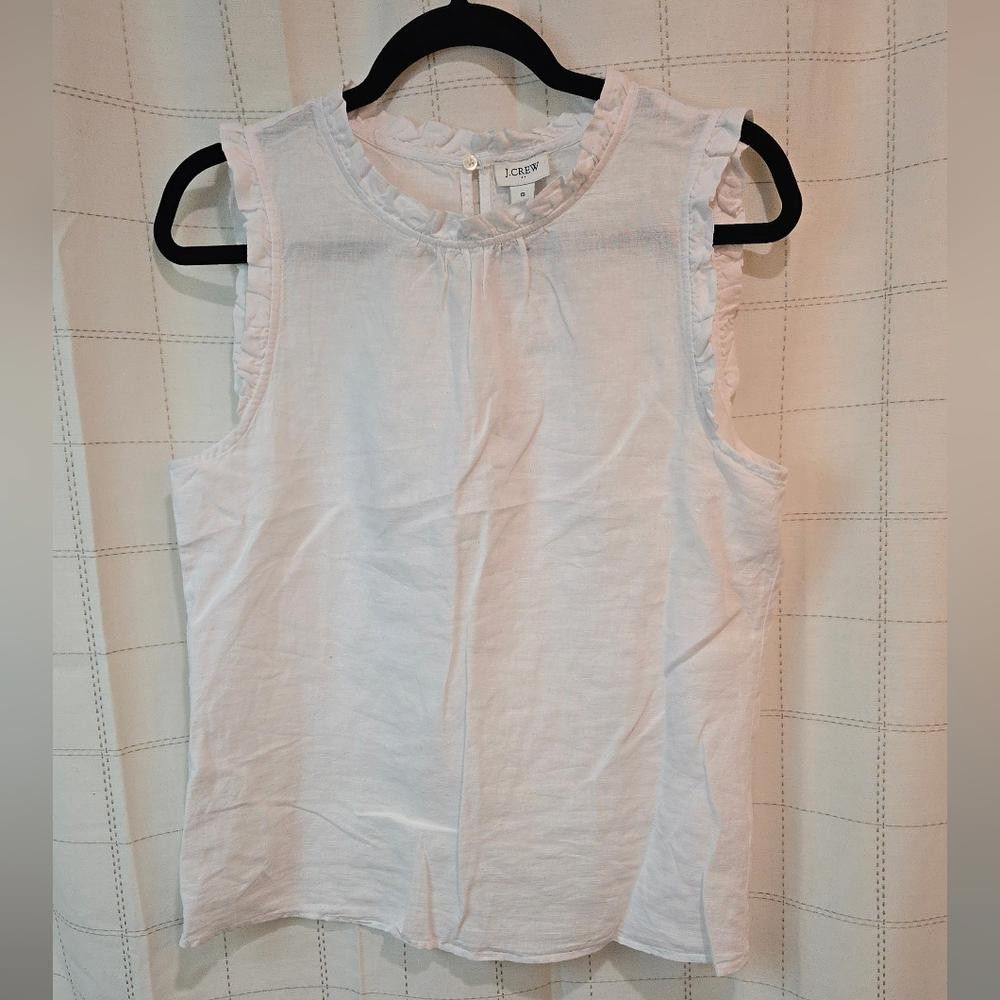 J.Crew J Crew Linen Blend Ruffleneck Top Size S / US 4 / IT 40 - 2 Thumbnail