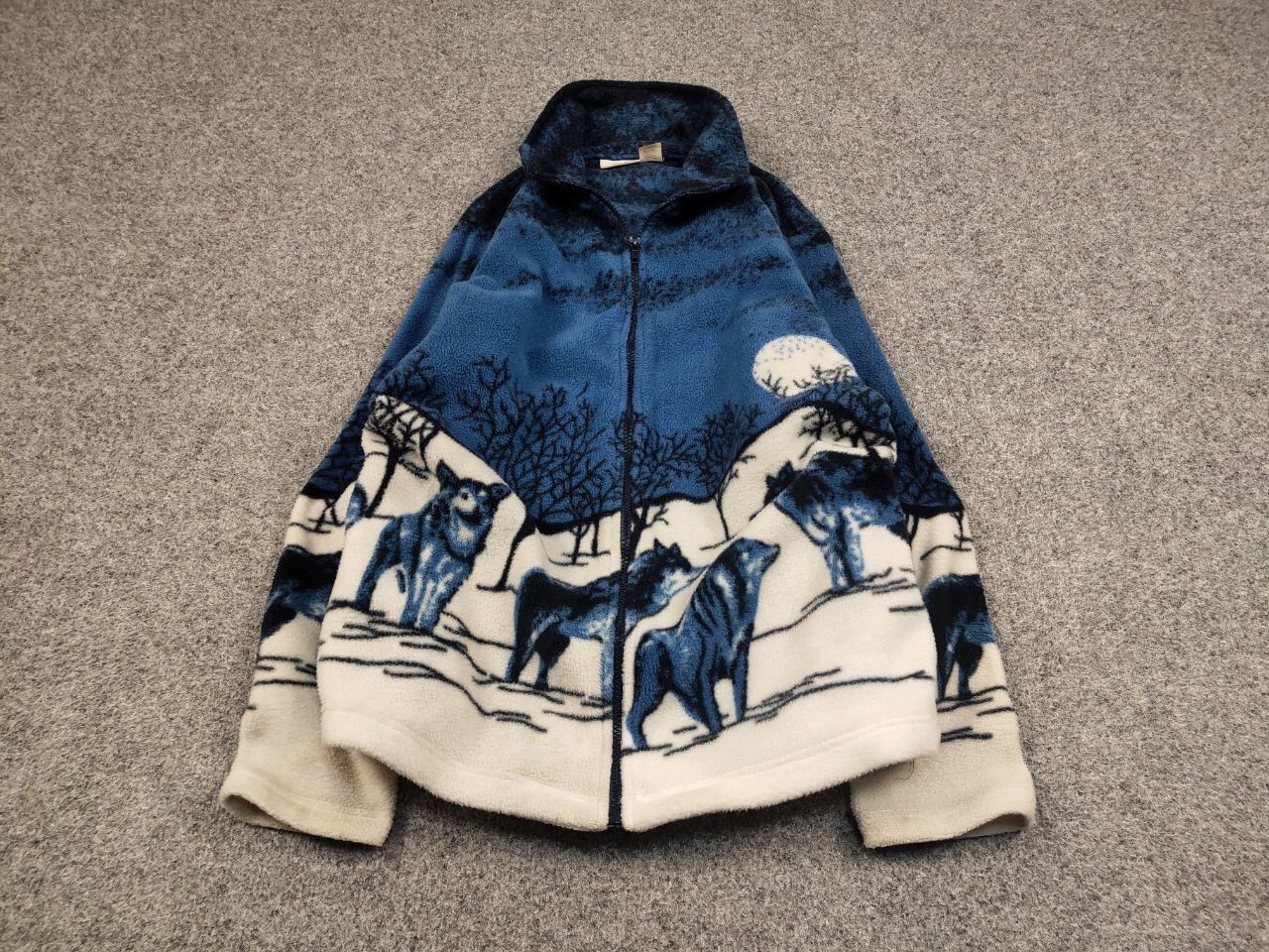 Japanese Brand 💙 Vintage 90's Fleece Zip Jacket Over Art Winter Wolf Hype Size US S / EU 44-46 / 1 - 2 Thumbnail