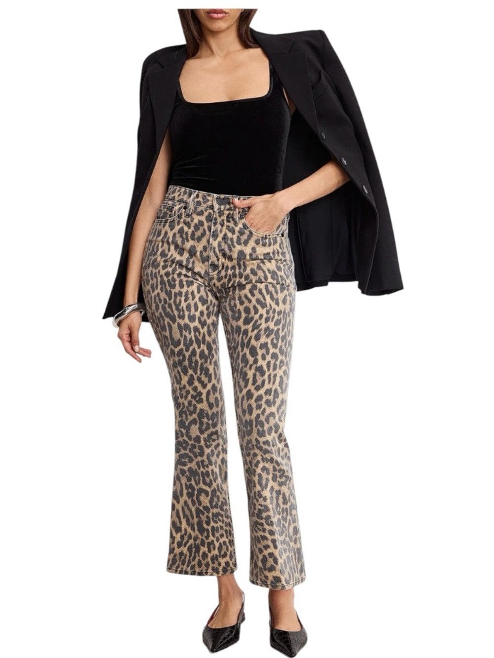 Good American Good American Good Standard Kick Flare Jeans Leopard Print Size 27" / US 4 / IT 40 - 1 Thumbnail