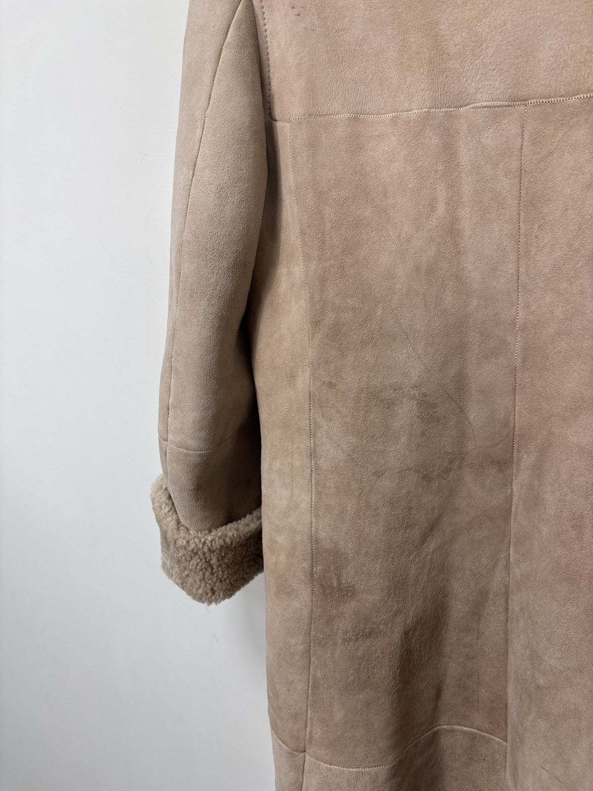 Max Mara S Max Mara Women’s Beige Sheepskin Shearling Leather Coat Size XL / US 12-14 / IT 48-50 - 16 Thumbnail