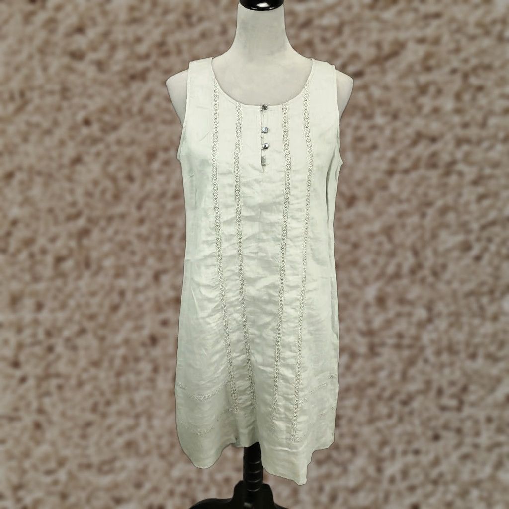Vintage Garnet Hill Linen Tank Dress Size 6 Gray A-Line Embroidered Casual Sundress Womens Size M / US 6-8 / IT 42-44 - 1 Thumbnail
