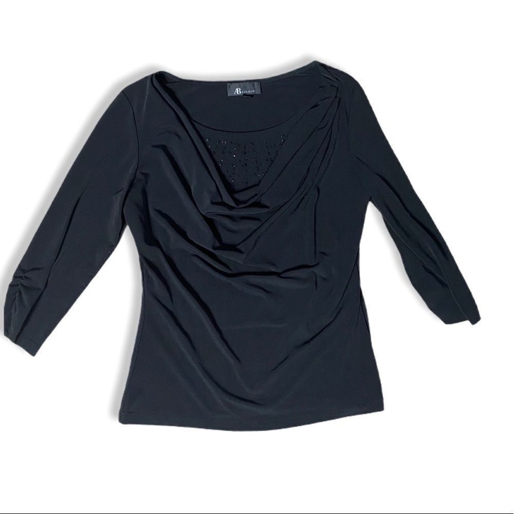 Other AB Studio Black Draped Front Blouse | Size S | 3/4 Sleeve El Size S / US 4 / IT 40 - 2 Thumbnail