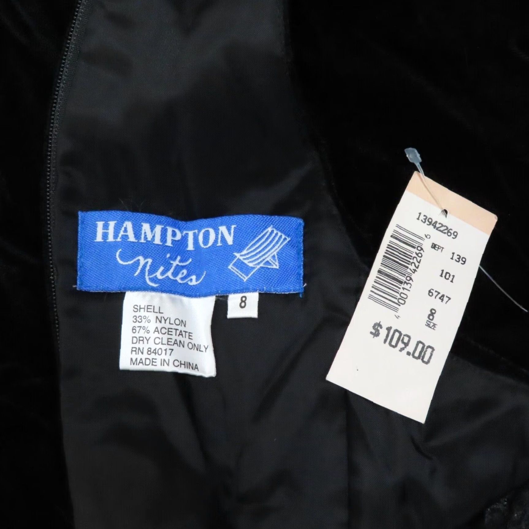Velvet VINTAGE Hampton Nites Women 8 Black Velvet High Neck Rhinestone Collar 1990s NEW Size M / US 6-8 / IT 42-44 - 6 Thumbnail