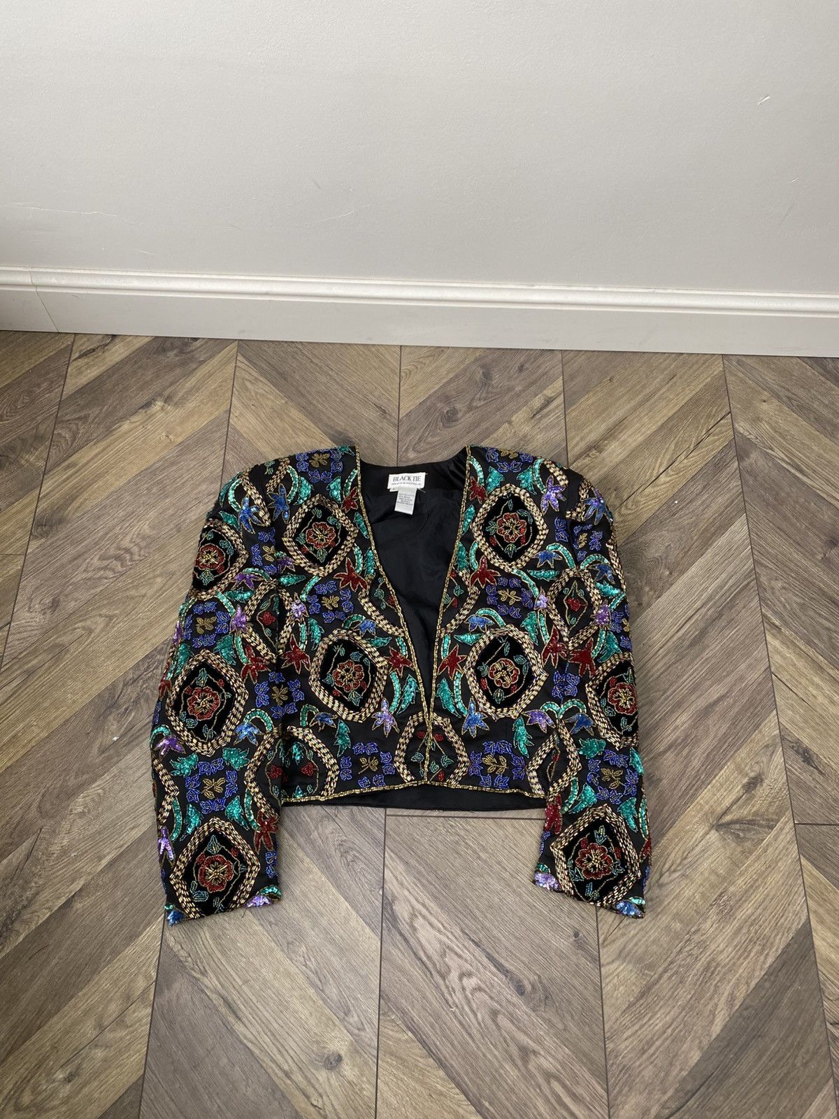 Vintage Black Tie Heavy Beaded/Sequin Crop Jacket