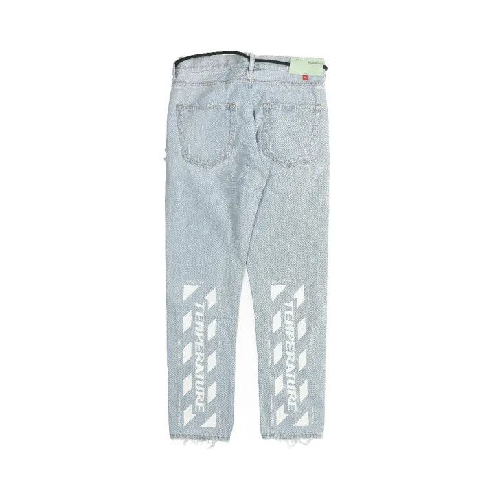 Off-White Off-White Blue Letter Print Denim Pants 0079 Size US 29 - 1 Thumbnail