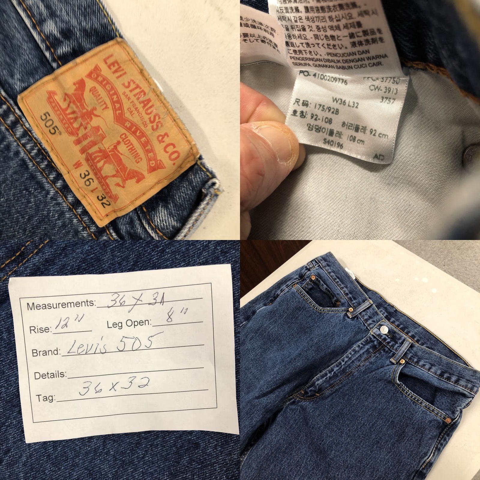 Levi's Levi's 505 Jeans Mens 36x31 Blue Dark Wash Regular Straight Leg Denim Zip 5-Pocket Size US 36 / EU 52 - 8 Thumbnail