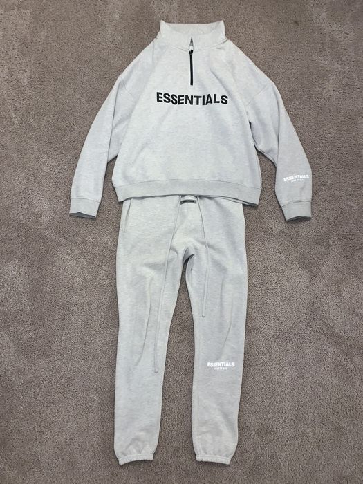 Fear of God [XL+M/32] OATMEAL HEATHER ESSENTIALS QUARTER ZIP SWEATSUIT ...