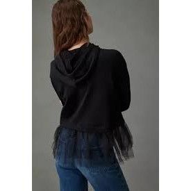 Anthropologie Pilcro Tulle-Hem Black Hoodie Size XS / US 0-2 / IT 36-38 - 3 Thumbnail