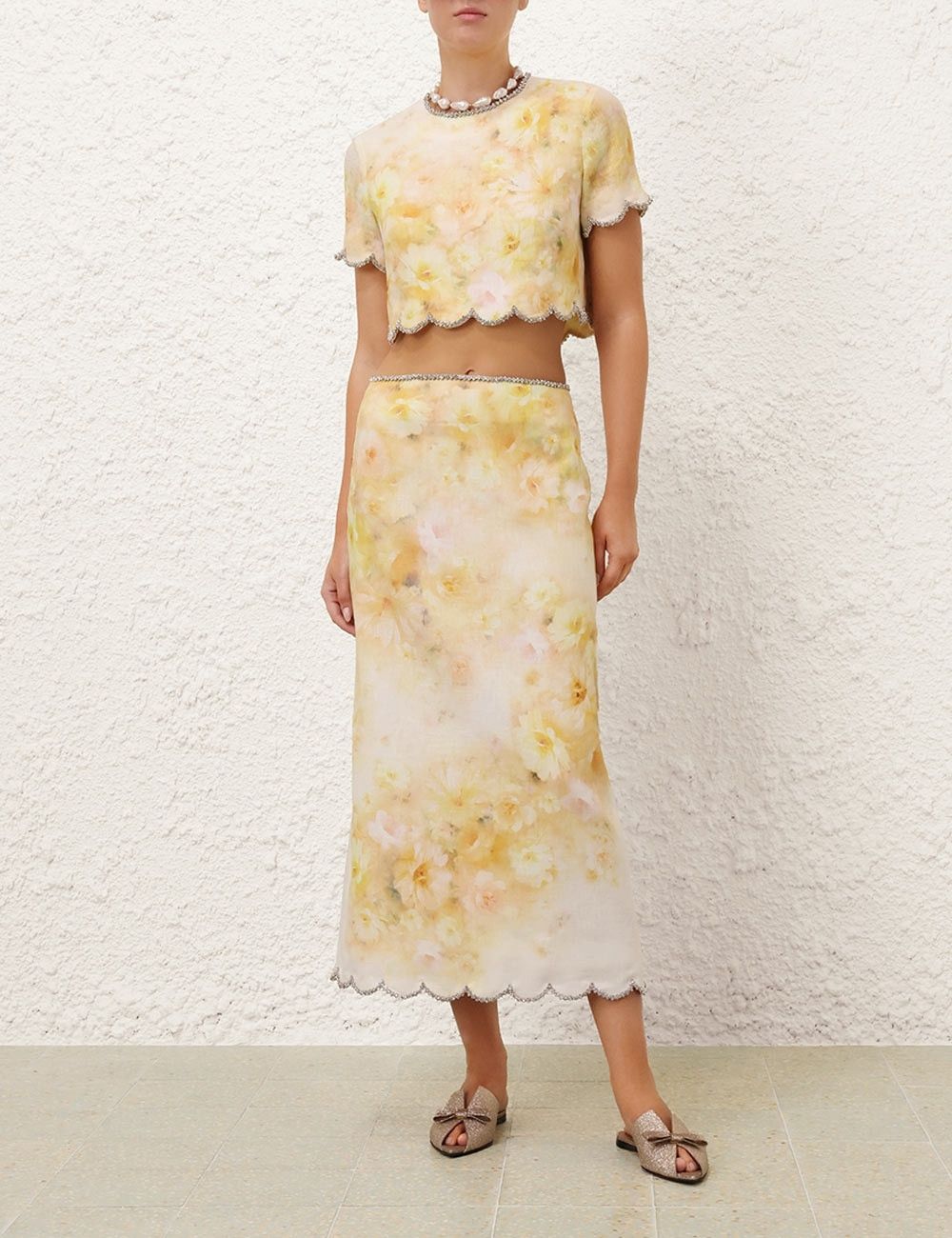 Zimmermann oc11z0925 Crush Scalloped Midi Skirt in Multicolor Size 32" / US 10 / IT 46 - 2 Thumbnail