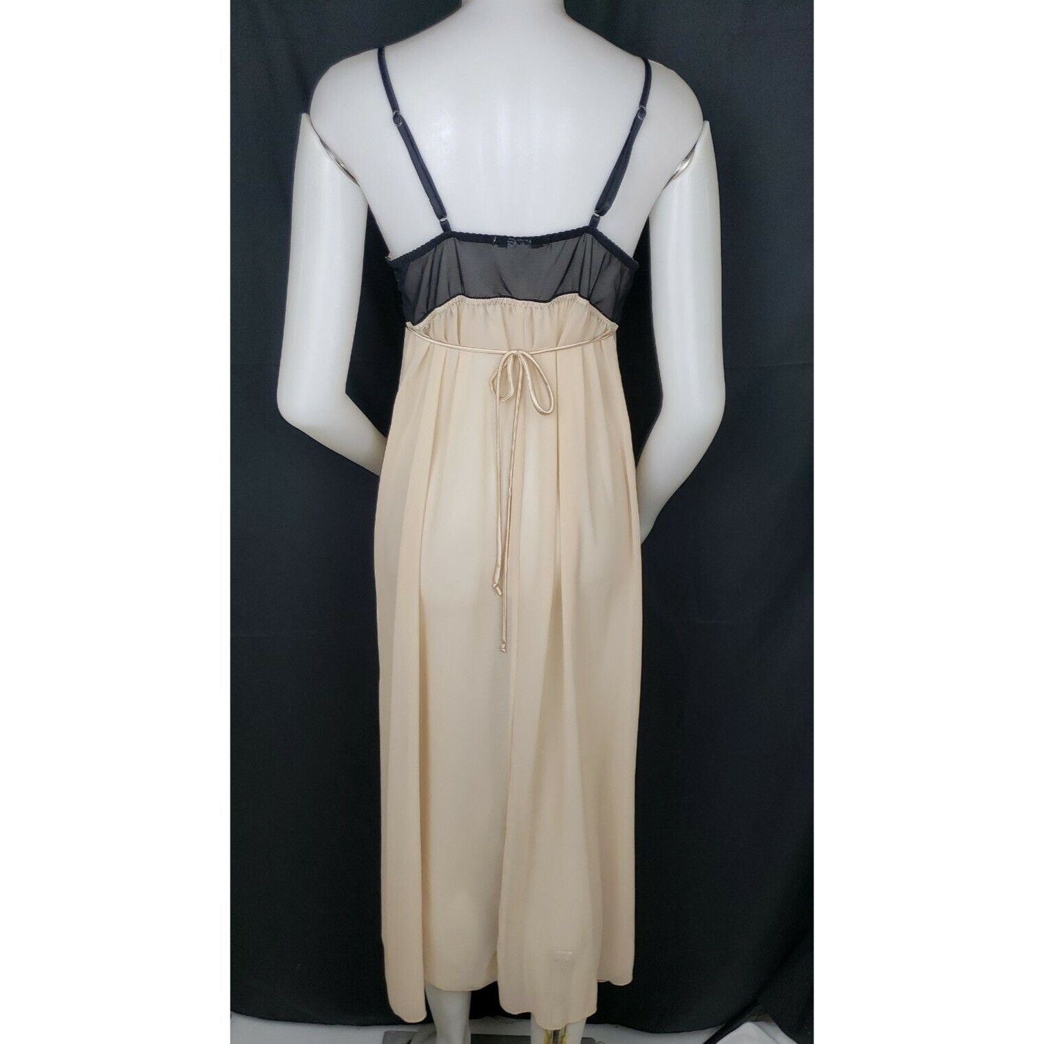 Vintage Champagne Satin Peignoir Set S/M Long Sheer Nightgown Gown V Size ONE SIZE - 6 Thumbnail