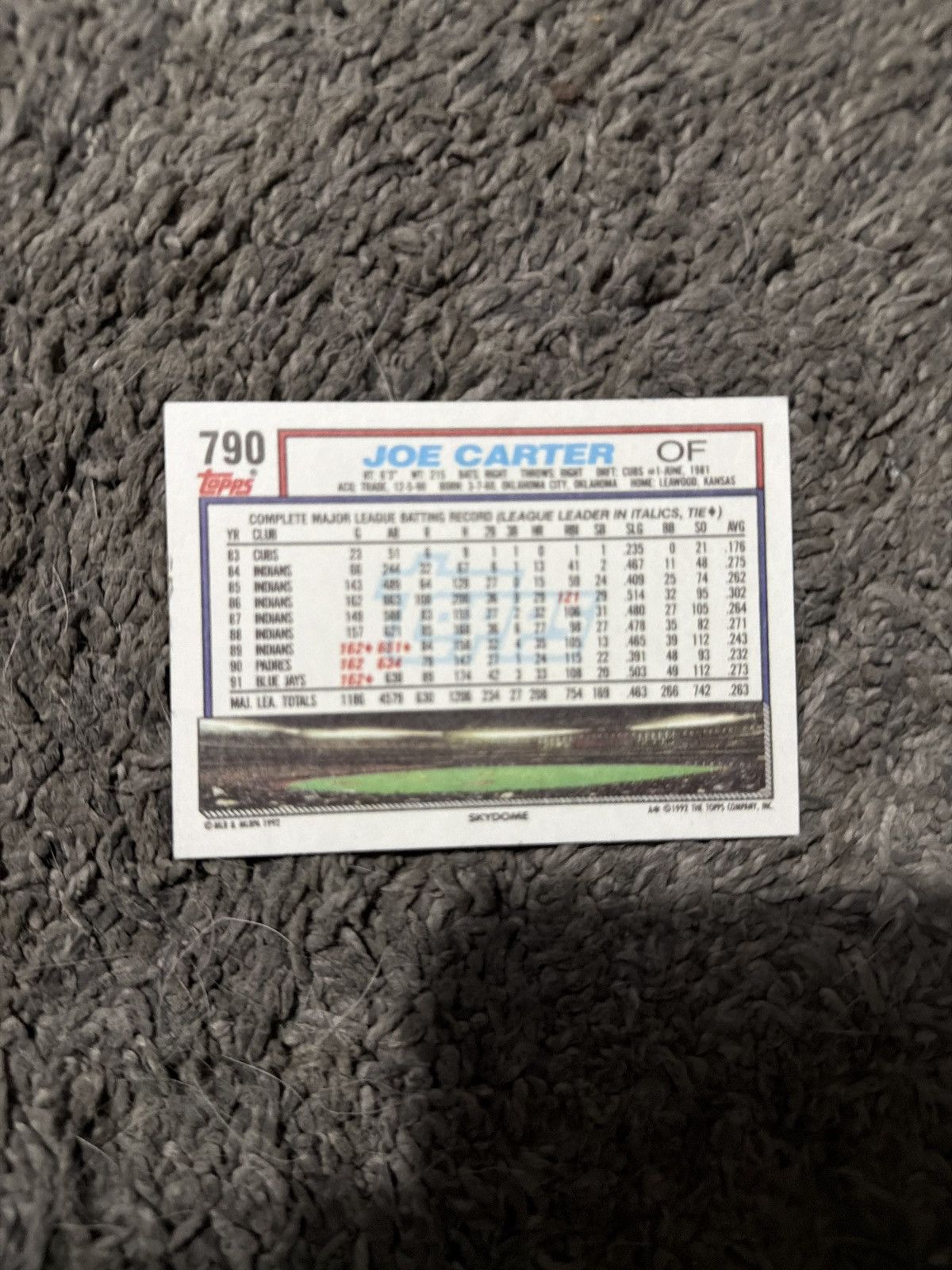 MLB 1992 Topps #790 Joe Carter Card Size ONE SIZE - 2 Thumbnail