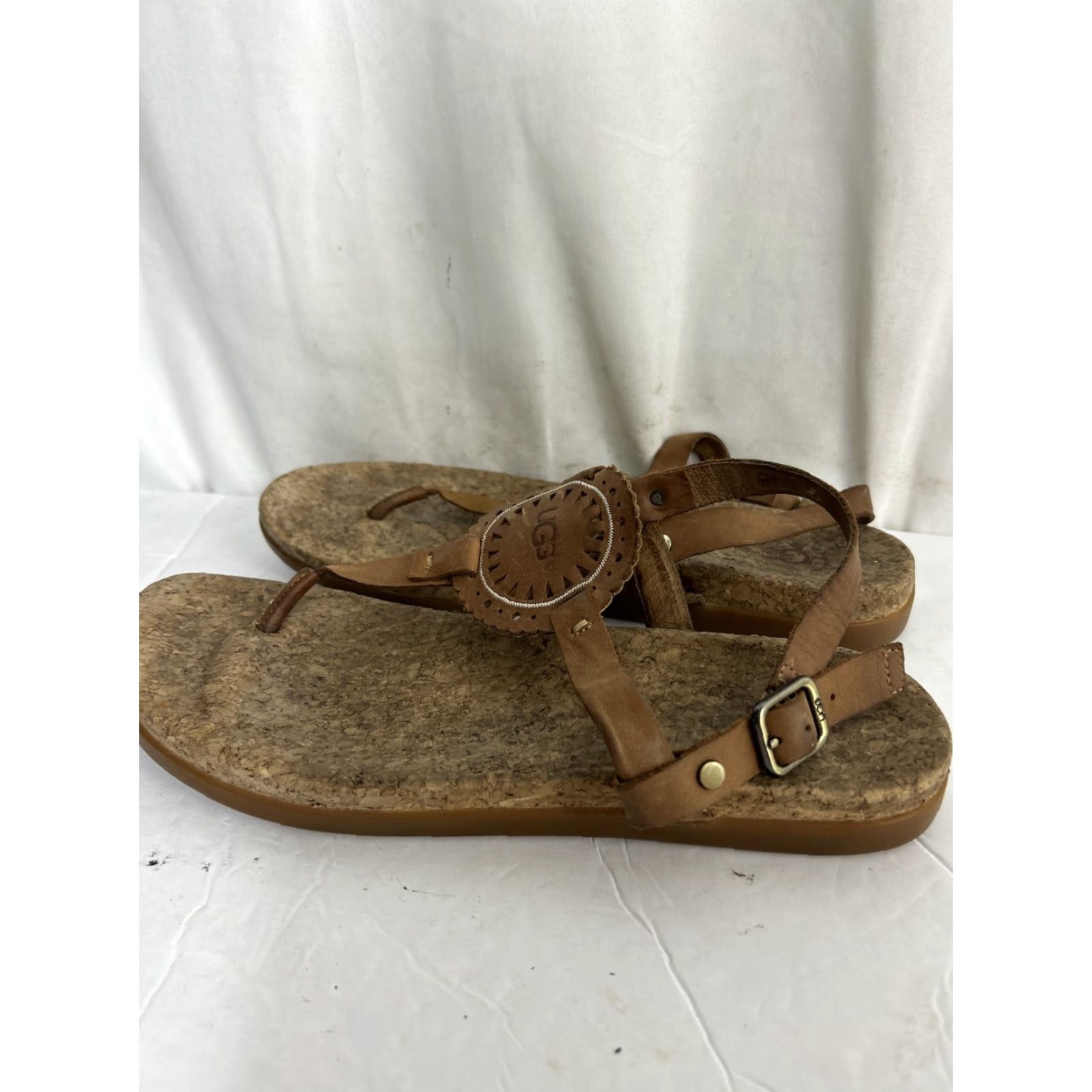 Ugg Ugg Aden II Womens Sandal T-Strap Buckle Leather Strappy 9.5 Brown Almond Size US 8 / IT 38 - 6 Thumbnail