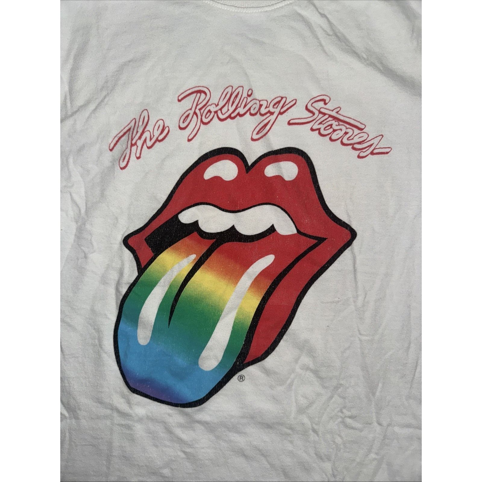 Band Tees × Vintage Rolling Stones Rainbow Tongue Graphic T-Shirt White S 19x25 Size US S / EU 44-46 / 1 - 4 Thumbnail