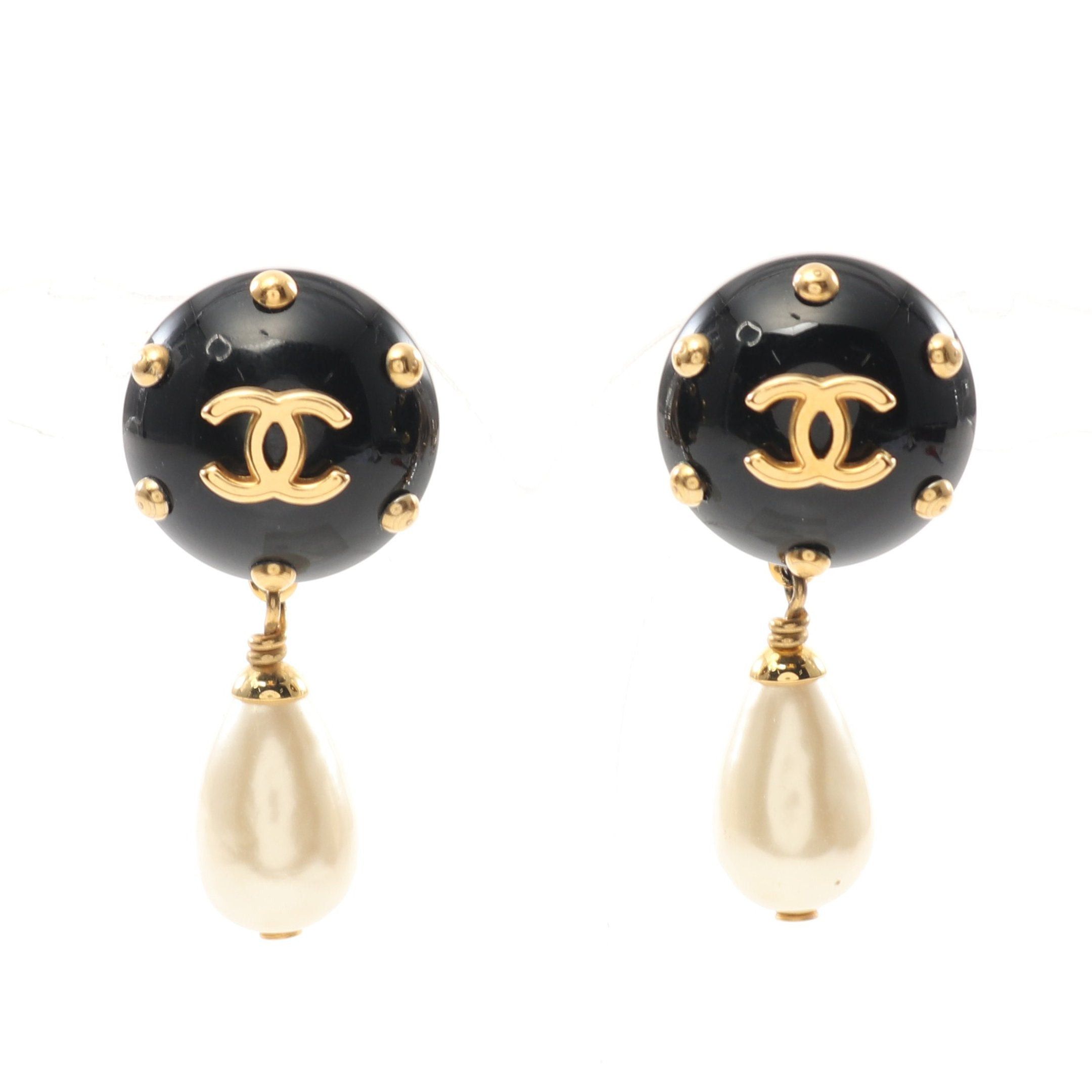 Chanel Chanel Coco Mark Earrings Gp Fake Pearl Gold White Black 96C Size ONE SIZE - 1 Thumbnail