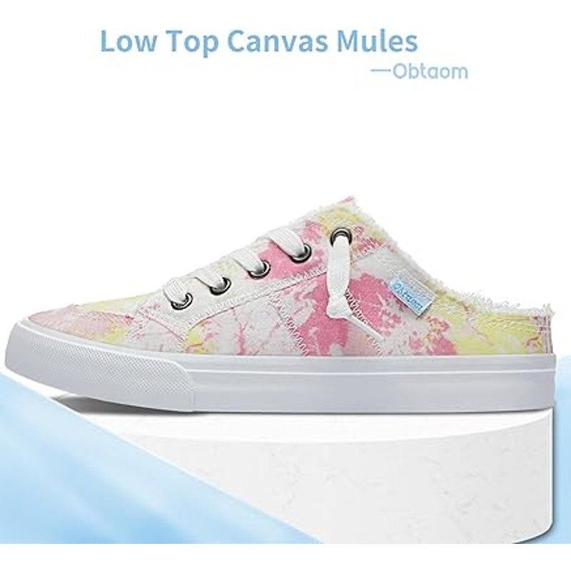 Other Obtaom Women's Size 8 Pink Yellow Canvas Memory Foam Mules Size US 8 / IT 38 - 2 Thumbnail