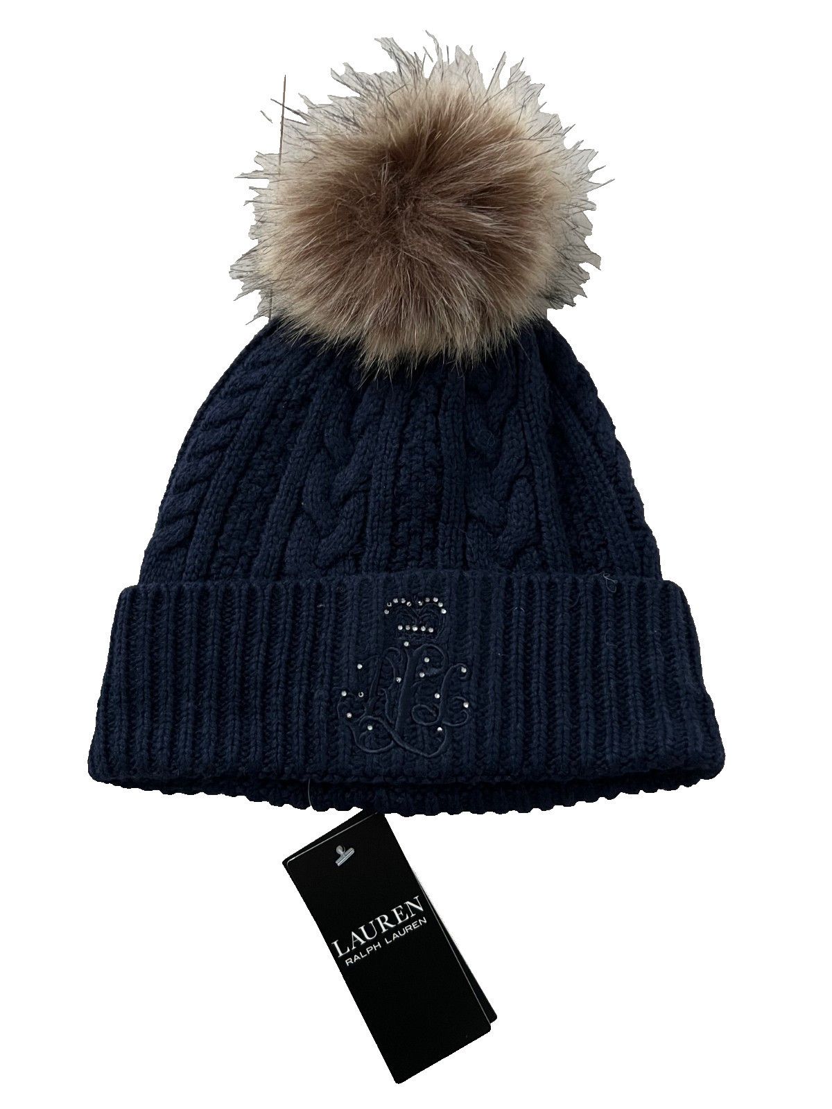 Ralph Lauren Lauren Ralph Lauren Embroidery Cable Pom Beanie Hat Navy Size ONE SIZE - 1 Thumbnail