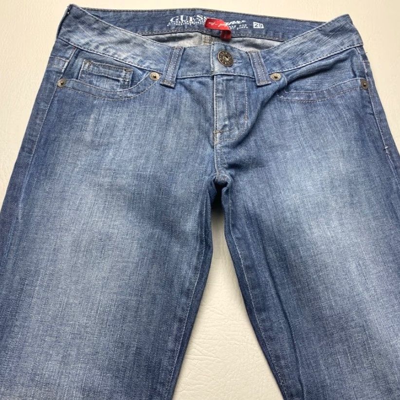 Guess VINTAGE Guess Y2K Women's Daredevil Flare Jeans 29x34 Nice Fade 8172 - Denim Blue 5-Pocket Jeans Size 29" - 3 Thumbnail