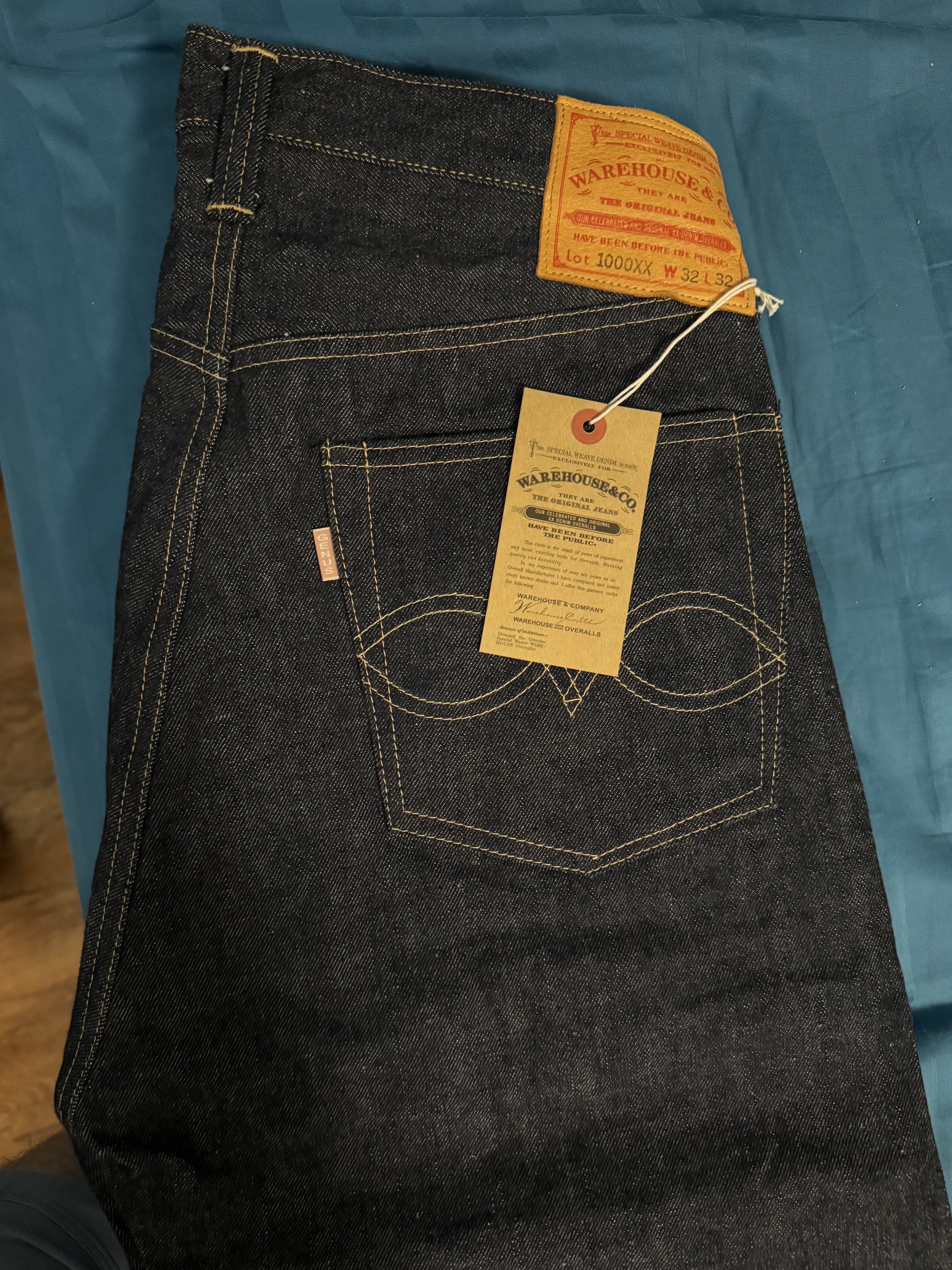 image of Warehouse Co 1000Xx Dead Stock Blue in Raw Unsanforized Indigo, Men's (Size 32)