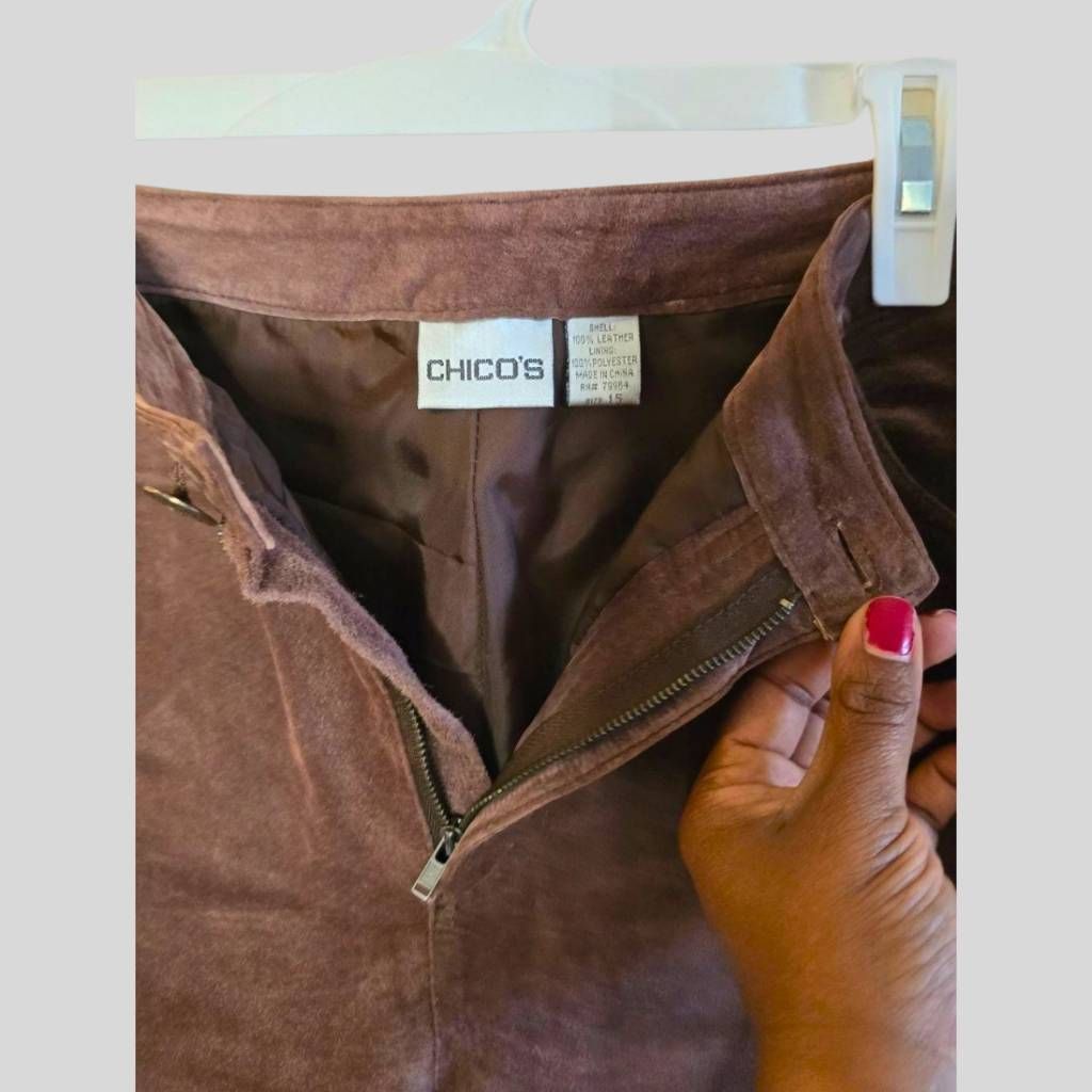 Chicos CHICO'S Brown Leather Pants Size 15 Straight Leg Mid Rise Ge Size 36" / US 14 / IT 50 - 7 Thumbnail