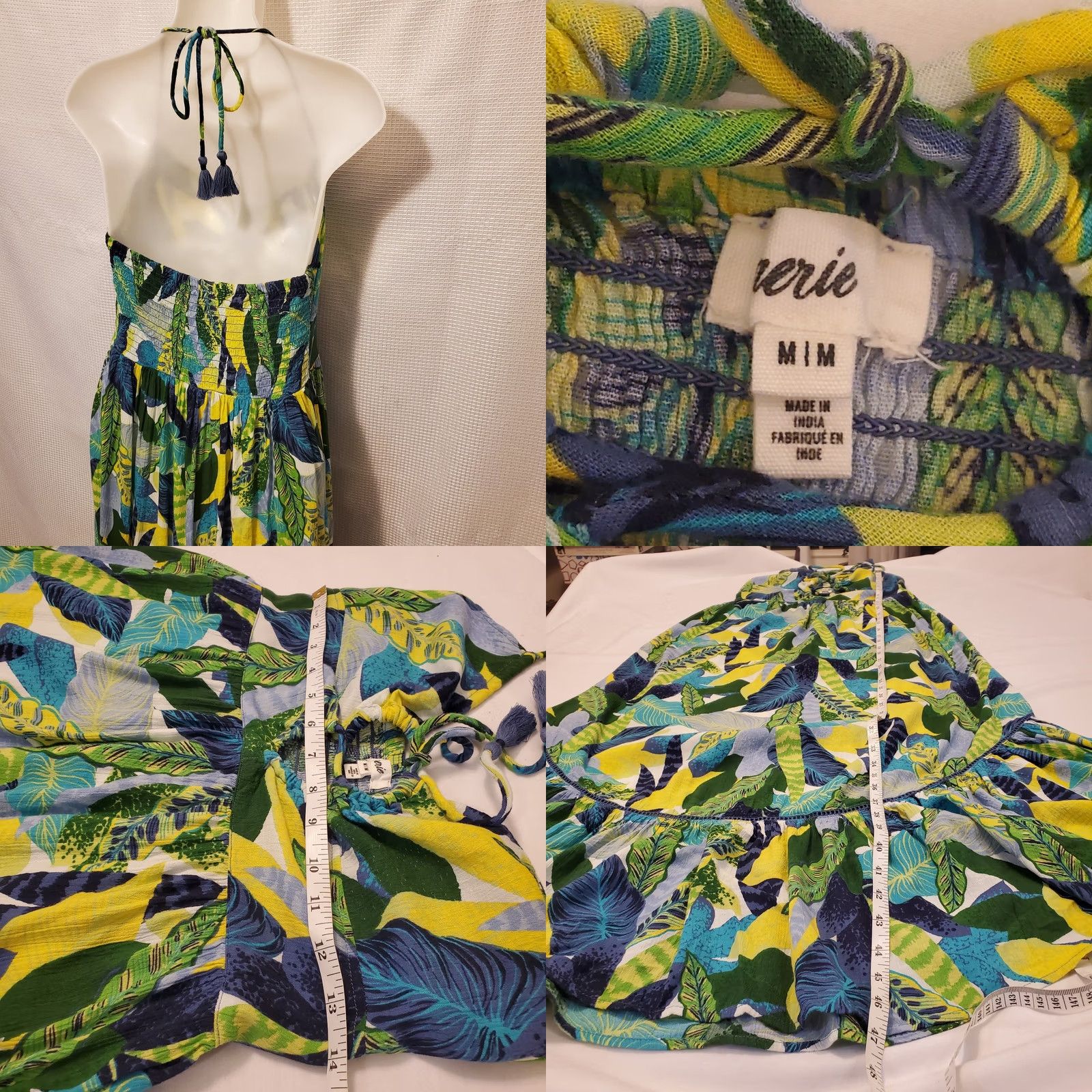 Vintage Aerie Paradise Tropical Boho Summer Dress - M - Blue Floral Halter Size M / US 6-8 / IT 42-44 - 8 Thumbnail