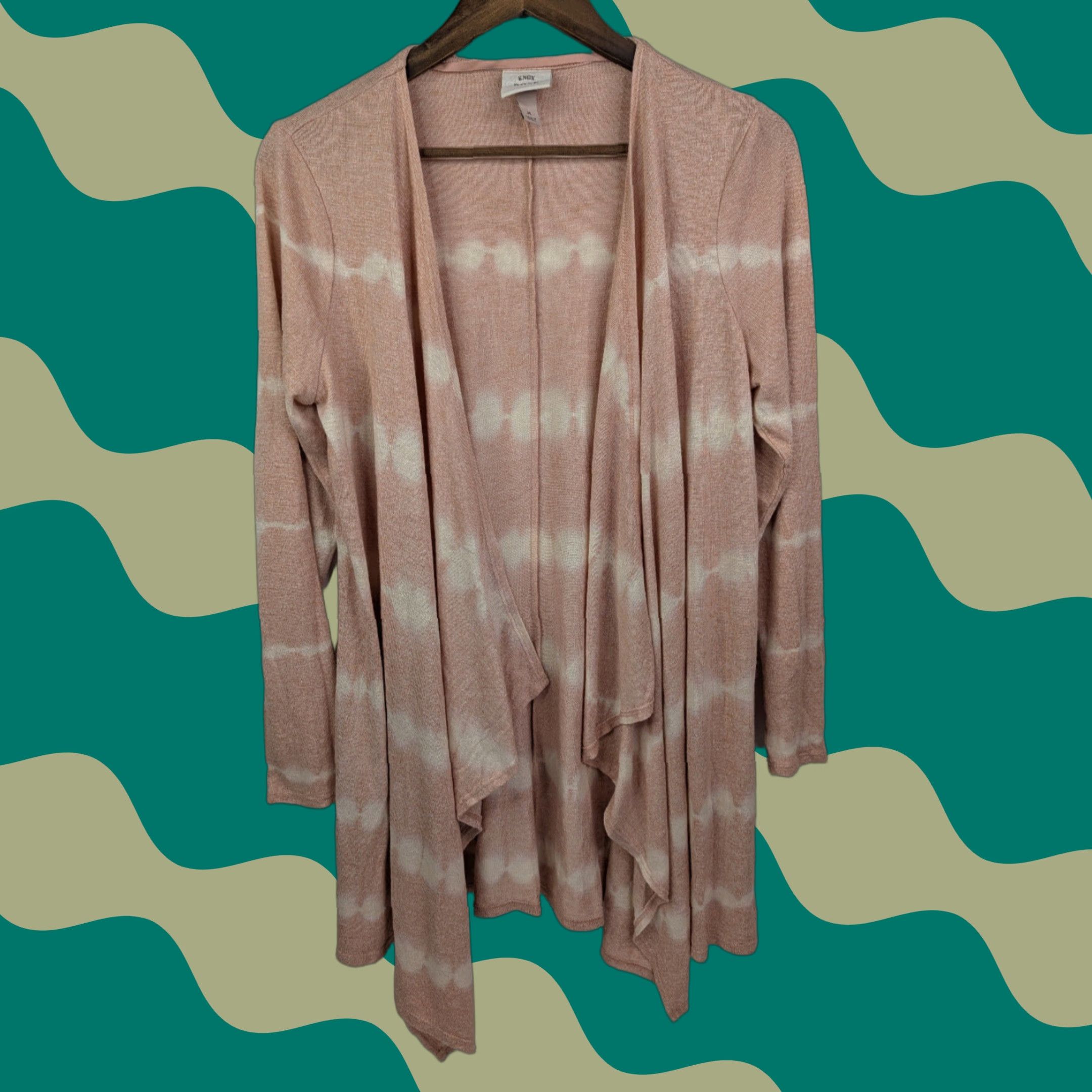 Vintage Knox Rose Cardigan Sweater Open Waterfall Relaxed Fit Tie Dye Pink Beige Size M Womens Knit Swing Casual Size M / US 6-8 / IT 42-44 - 1 Thumbnail