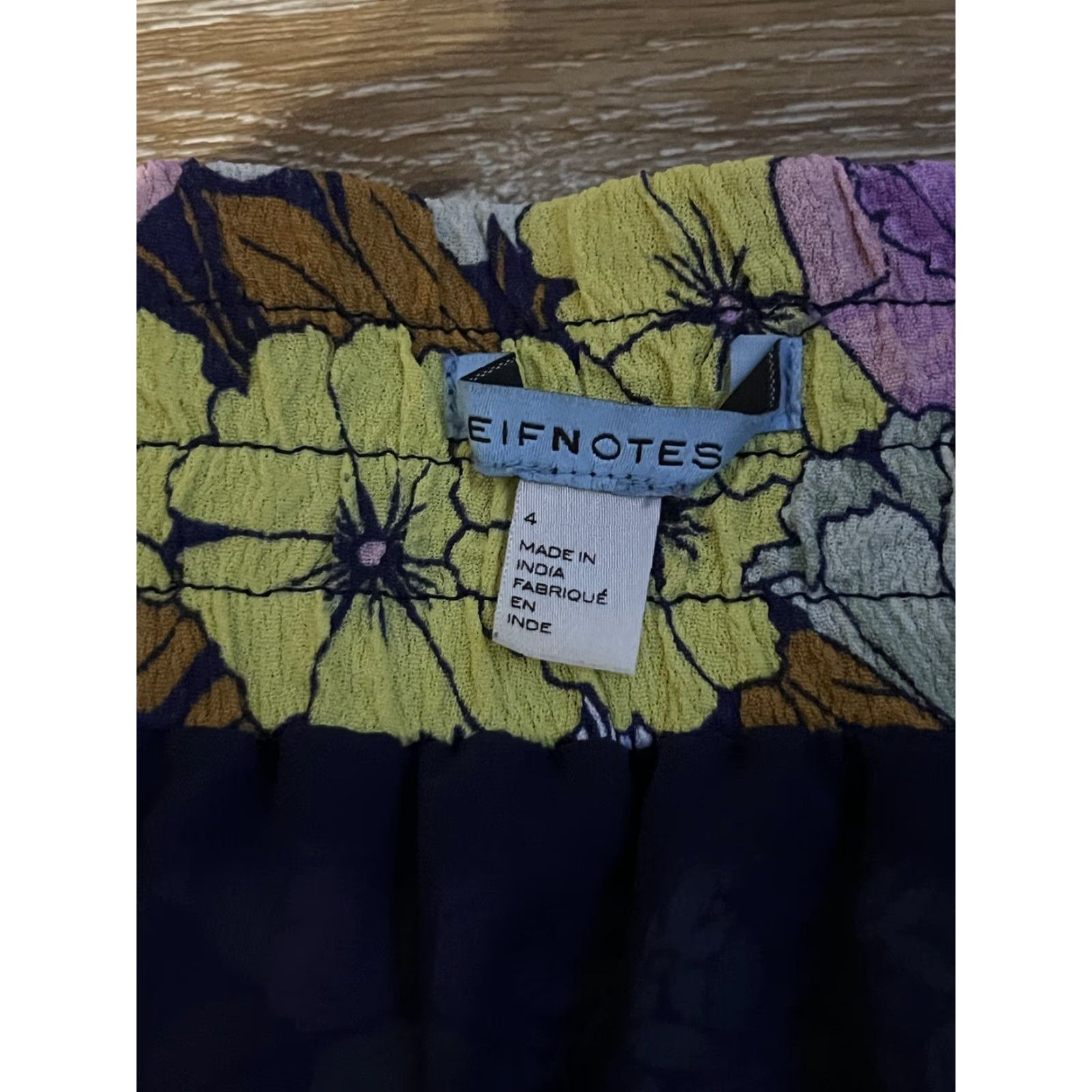 Anthropologie LeifNotes Skirt Women's Floral Petunia Yellow Purple Pockets sz 4 Above Knee Mini Lined Rayon Size 27" / US 4 / IT 40 - 3 Thumbnail