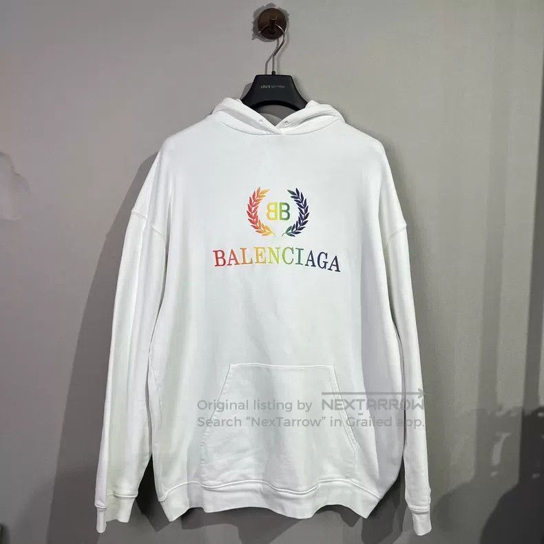Balenciaga Balenciaga Rainbow Wheat Ear Embroidered White Hoodie Size US XS / EU 42 / 0 - 1 Thumbnail