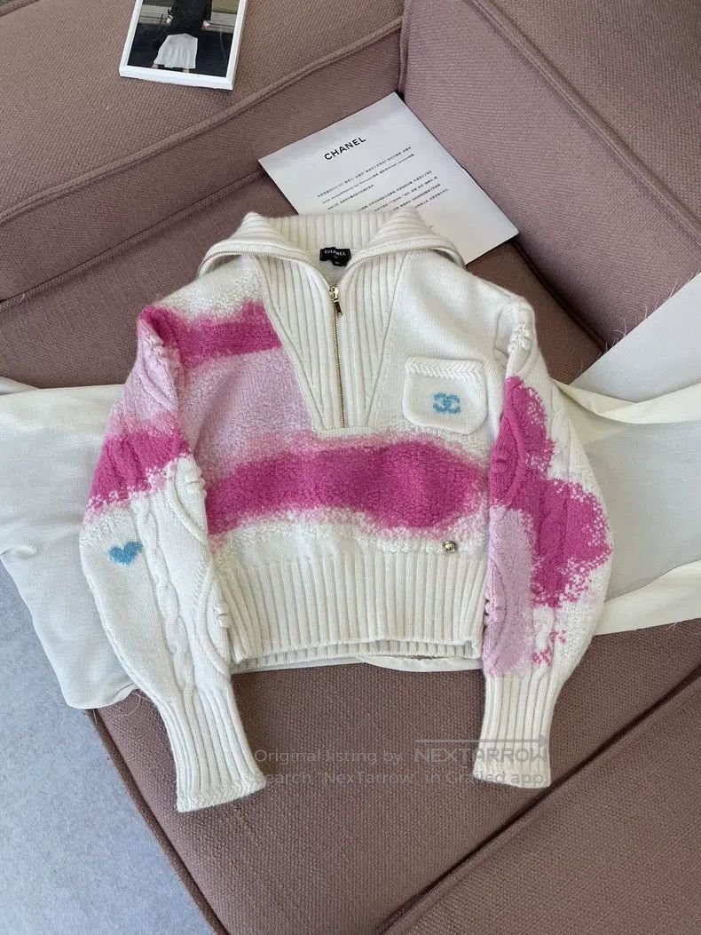 Chanel Chanel Ski series pink and white zipper sweater Size XXS / US 00 / IT 34 - 1 Thumbnail