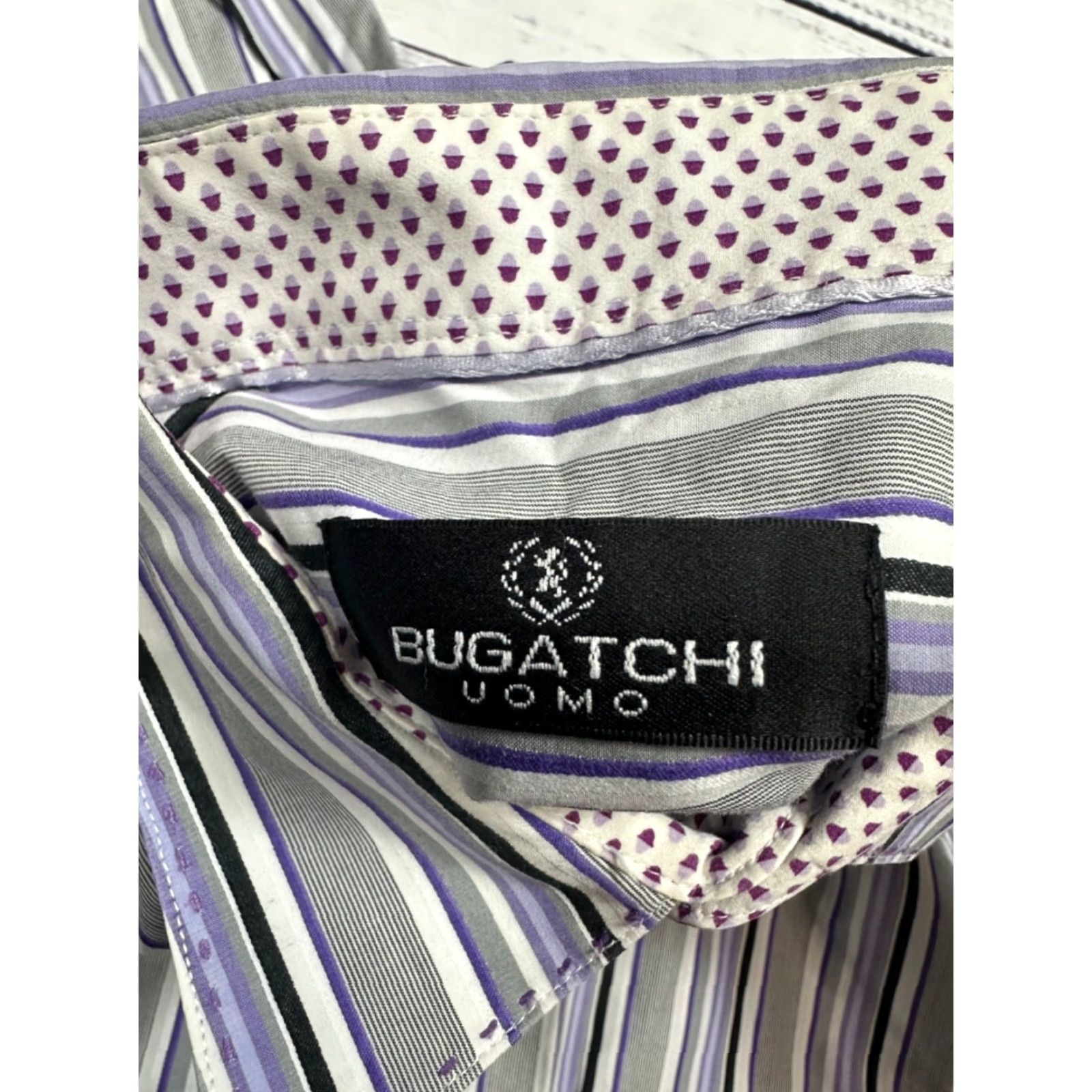 BUGATCHI Bugatchi Uomo Shirt Mens Long Sleeve Button-Up Size L Gray Purple Stripe Pattern Striped Size US L / EU 52-54 / 3 - 6 Thumbnail