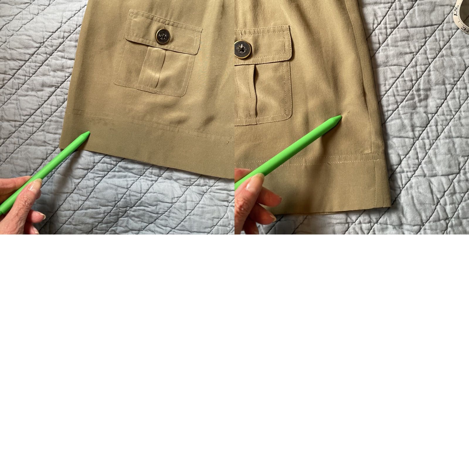 Guess GUESS Silk Green Long Sleeve Shirt Dress - Cargo, Drawstring Waist, Size 7 M, Velvet/Logo Details, V-Neck, Pockets, 90s Theme, Women Size M / US 6-8 / IT 42-44 - 8 Thumbnail