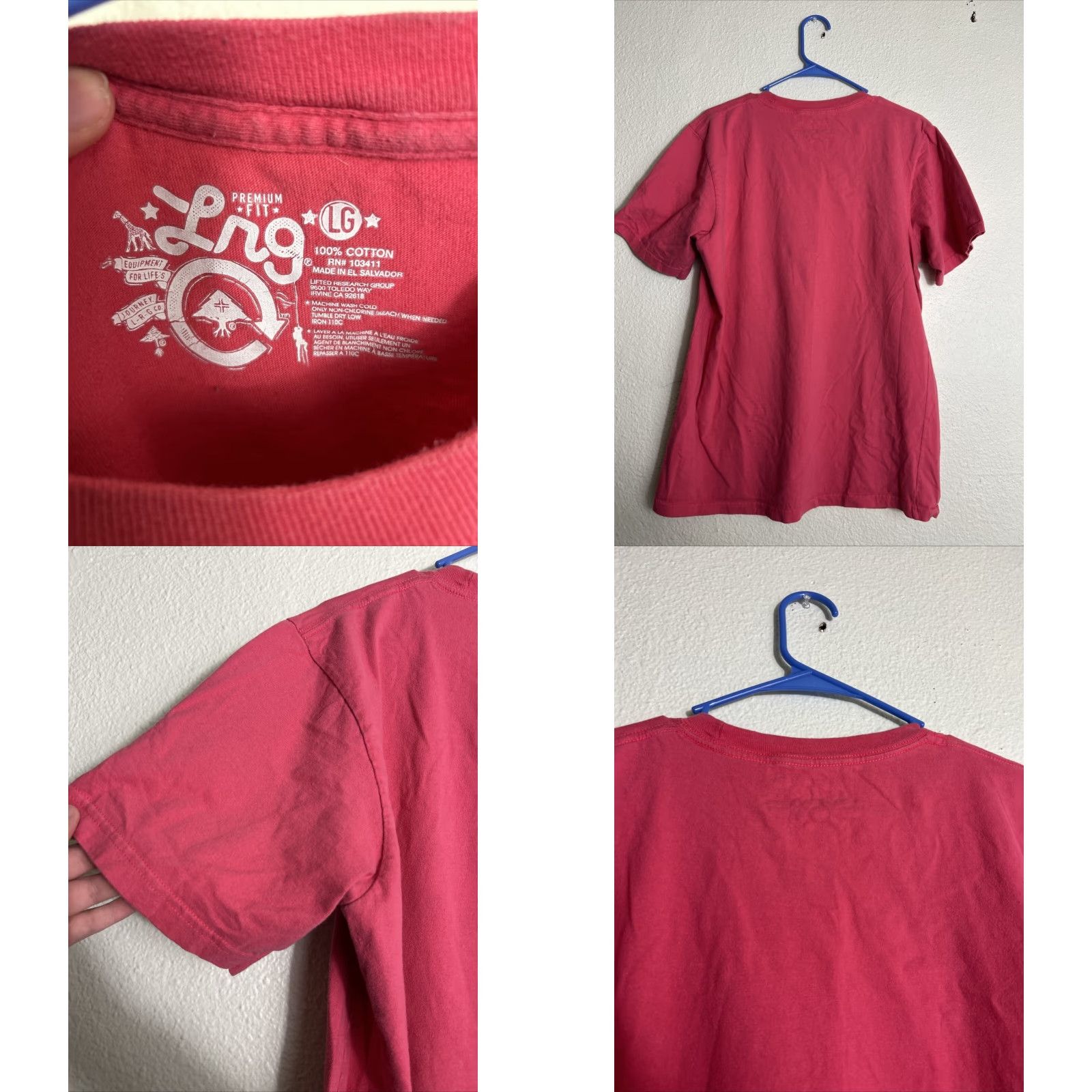 Pinko LRG Mens Large T Shirt Short Sleeve Pink Panda TVs Stained Lifted Research Group Size US L / EU 52-54 / 3 - 8 Thumbnail