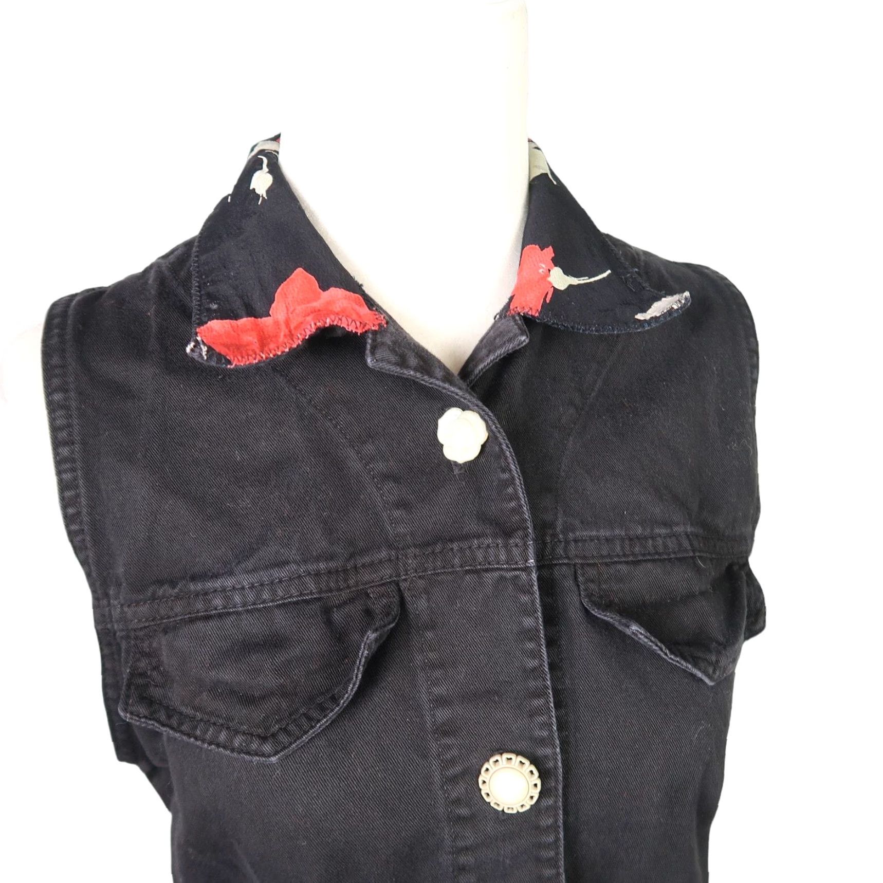 Rainbow VINTAGE 90s Marcia's Rainbow vest Flower print Floral Cotton Button Back Tie Black S Womens Size S / US 4 / IT 40 - 2 Thumbnail