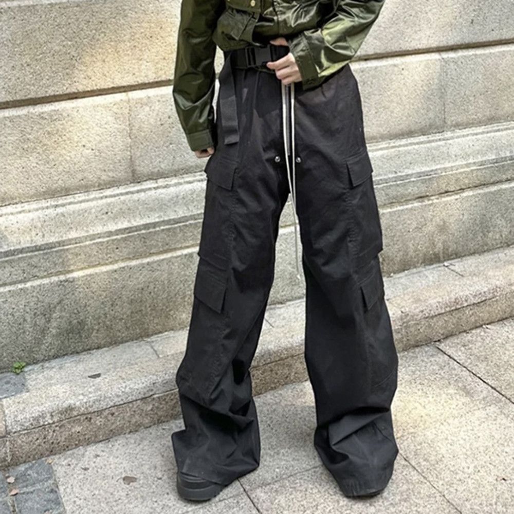 Japanese Brand Ro Style Wide Leg Drawstring Black Cargo Pants Size US 30 / EU 46 - 1 Thumbnail