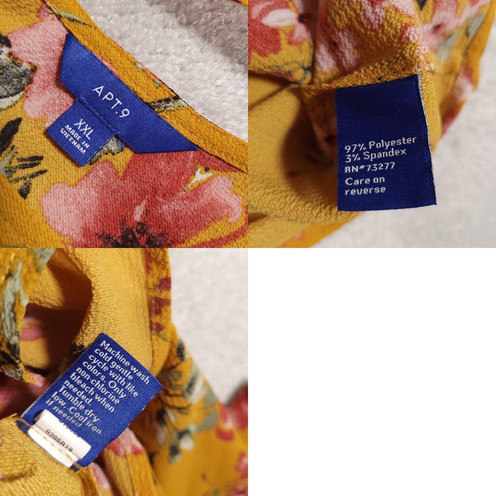 Apt. 9 Apt. 9 Shirt Women's Yellow Floral Round Neck Stretch 3/4 Sleeves V Back XXL Size XL / US 12-14 / IT 48-50 - 9 Thumbnail