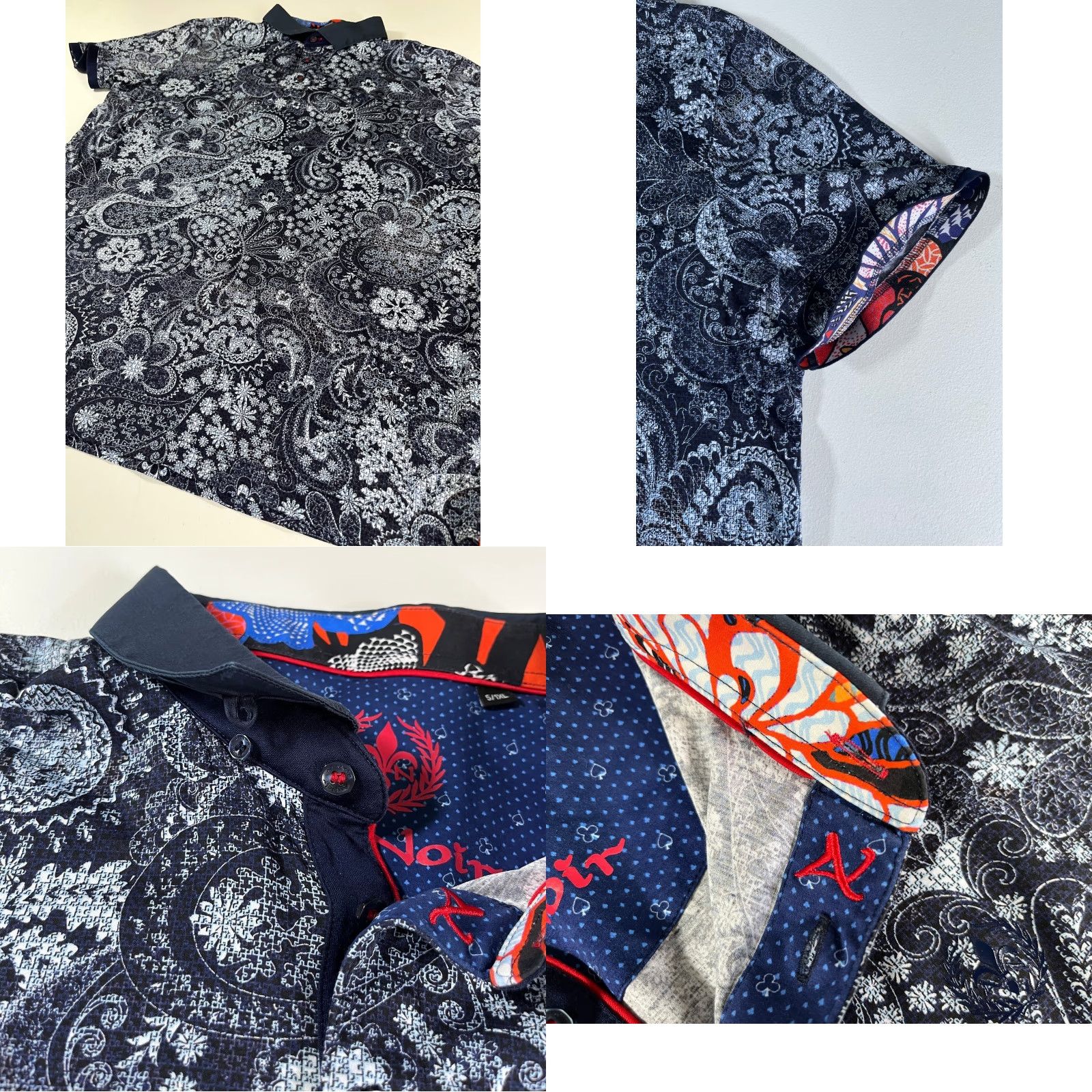 Au Noir VINTAGE Au Noir Polo Shirt Paisley Navy Cotton XL Mens Short Sleeve Collared Button Regular Size US XL / EU 56 / 4 - 8 Thumbnail