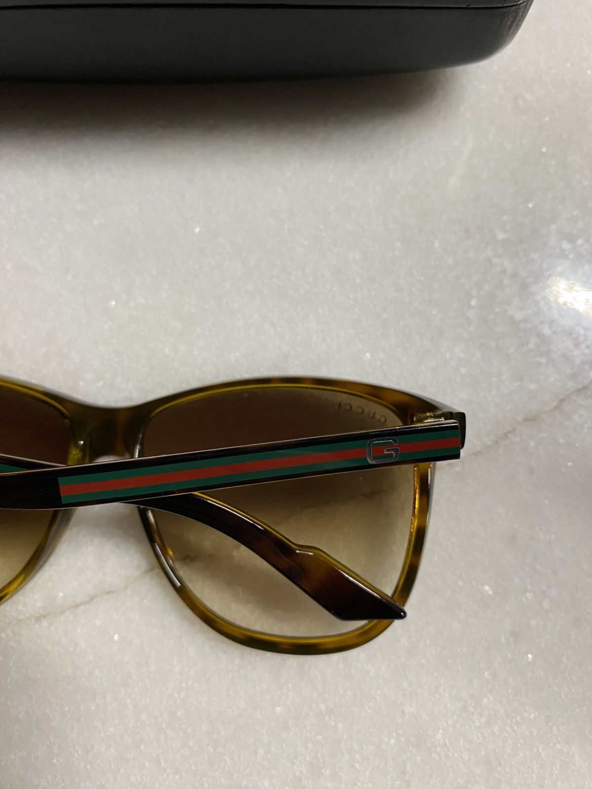 Designer Gucci Stripe GG Square Sunglasses Brown Shades Preowned Size ONE SIZE - 3 Thumbnail