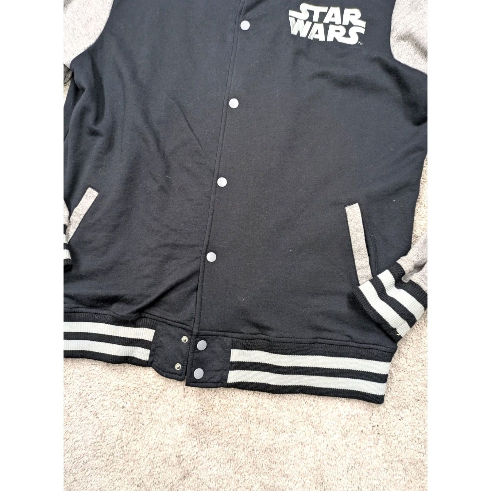 Star Wars Star Wars Jacket Mens XL Black Gray Varsity Fleece Snap Front Letterman NWT Size US XL / EU 56 / 4 - 2 Thumbnail