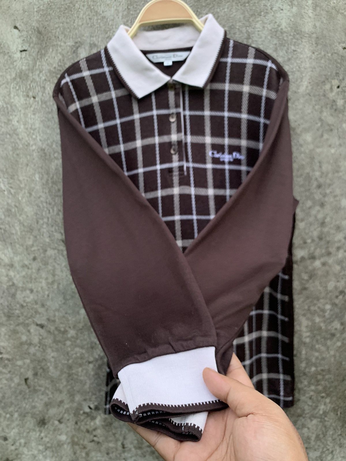 Dior Vintage Dior brown plaid longsleeve polo rugby shirt Size M / US 6-8 / IT 42-44 - 6 Thumbnail