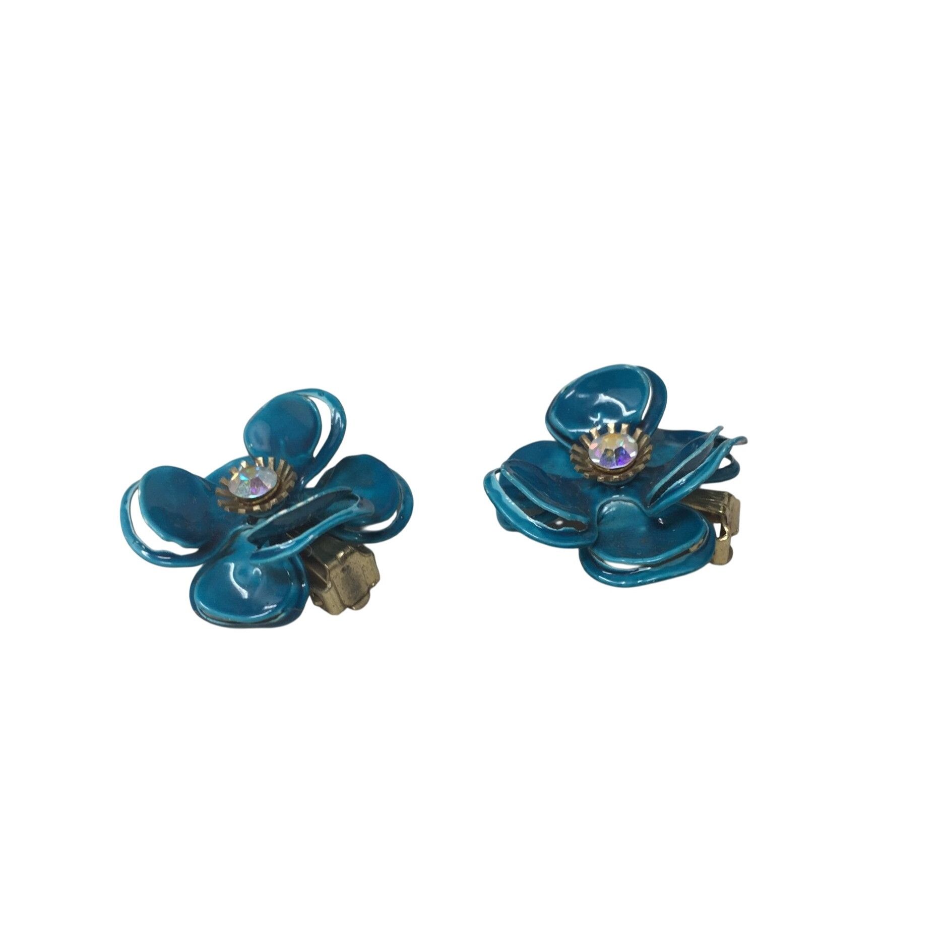 Other Women's Beautiful Gold Tone and Blue Flower Clip On Earrings Size ONE SIZE - 3 Thumbnail