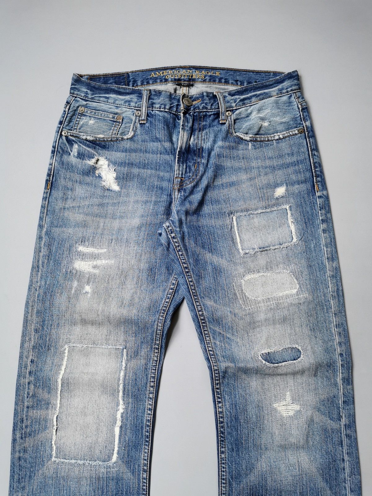 American Eagle Outfitters American Eagle Slim Straight Patchwork Distressed Jeans Size US 34 / EU 50 - 1 Thumbnail