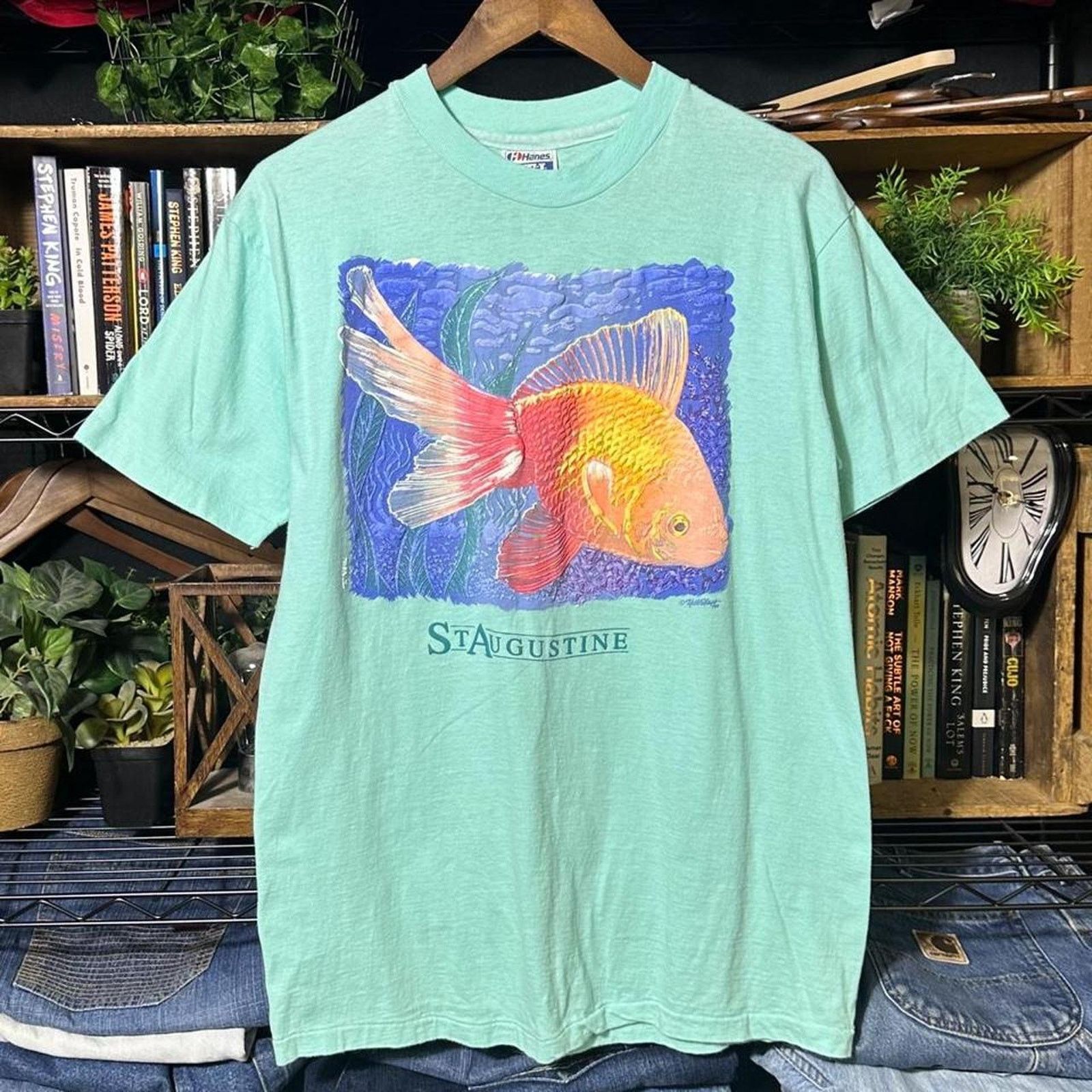 Fruit Of The Loom Vintage 90s Single Stitch St. Augustine Goldfish Tee Shirt Size US L / EU 52-54 / 3 - 1 Thumbnail