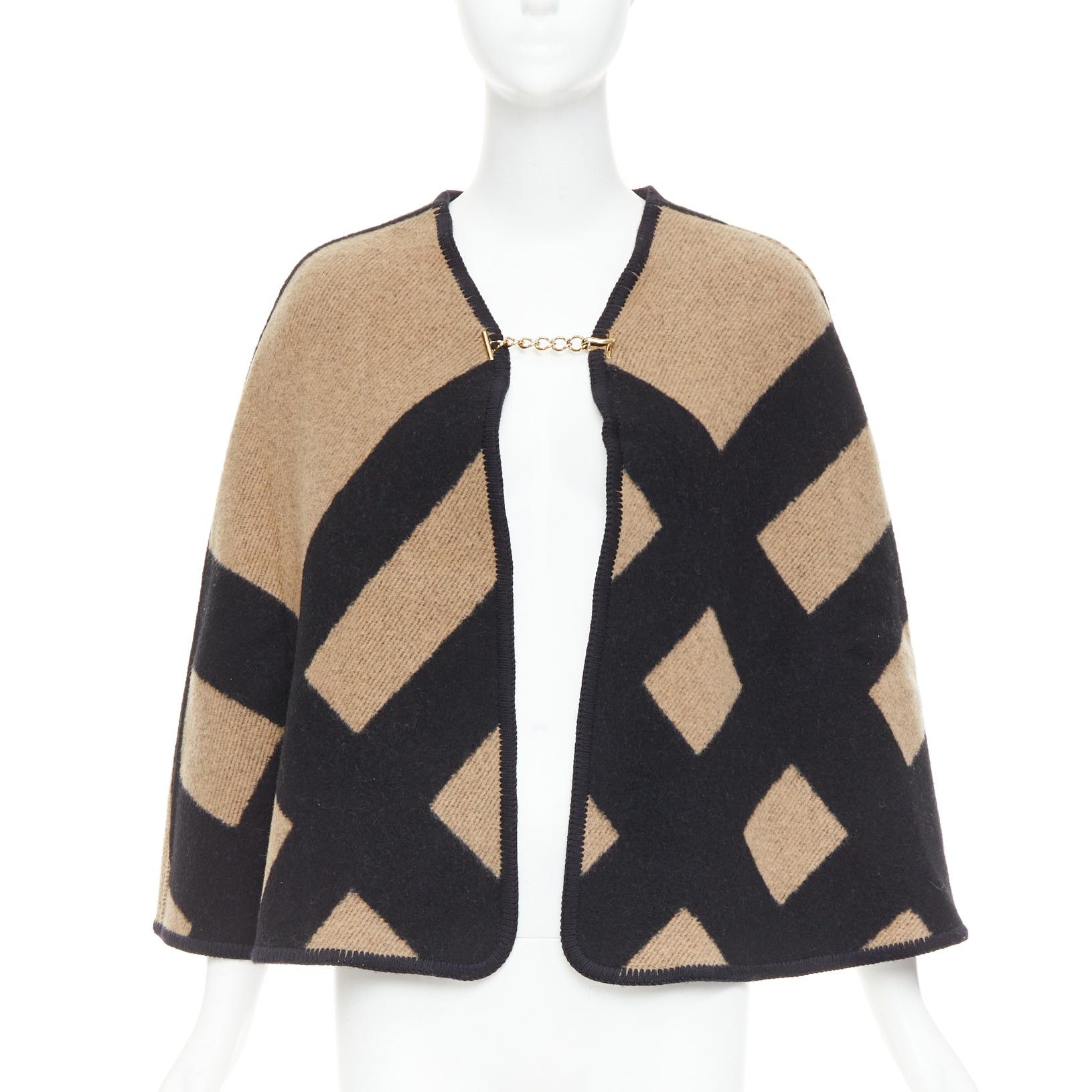 Burberry BURBERRY beige House Check wool cashmere chained cape blanket poncho Size M / US 6-8 / IT 42-44 - 1 Thumbnail