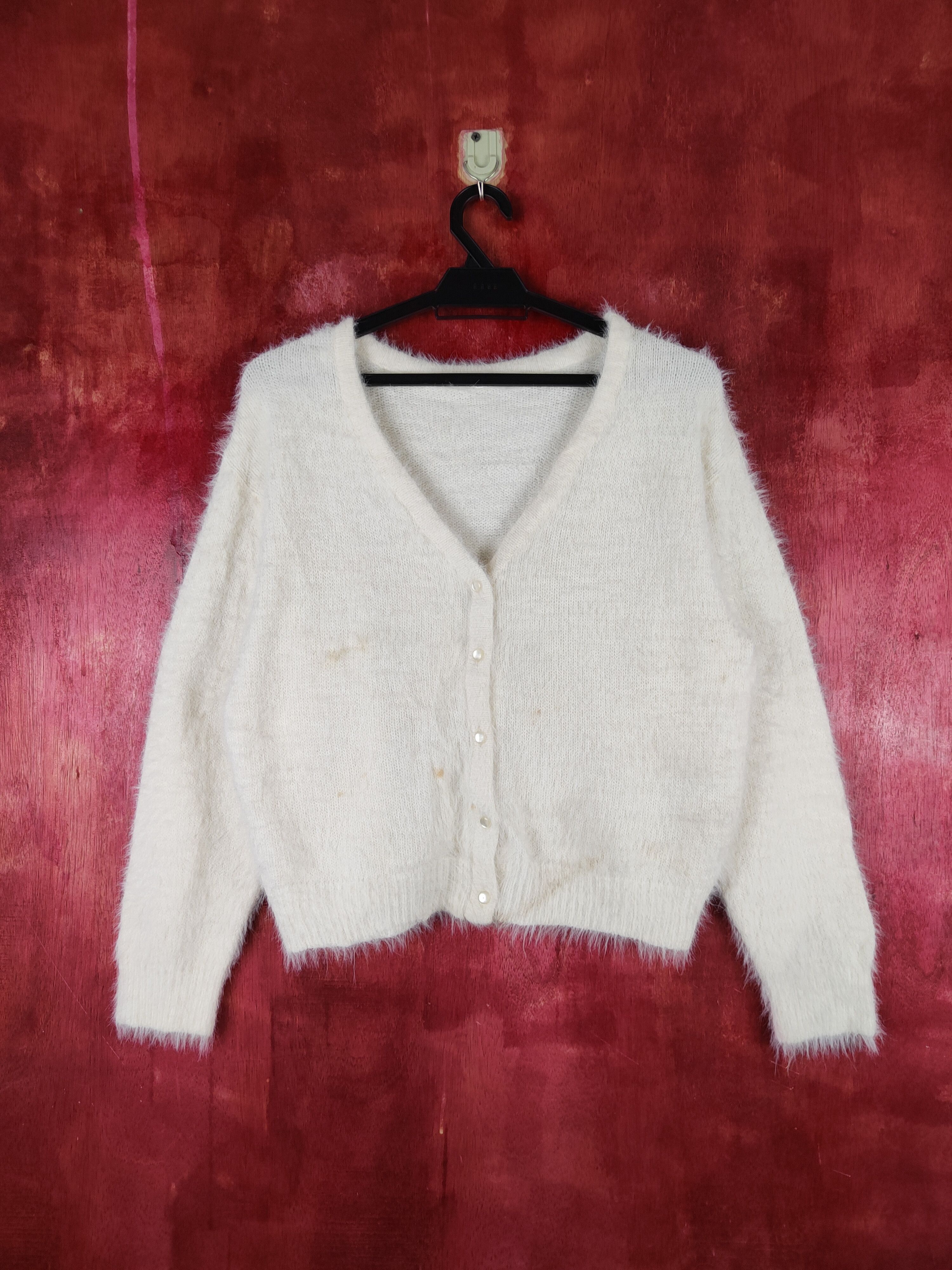 💥SUPER COOL C.o.l.z.a Cream Fur Mohair Knitwear Cardigan