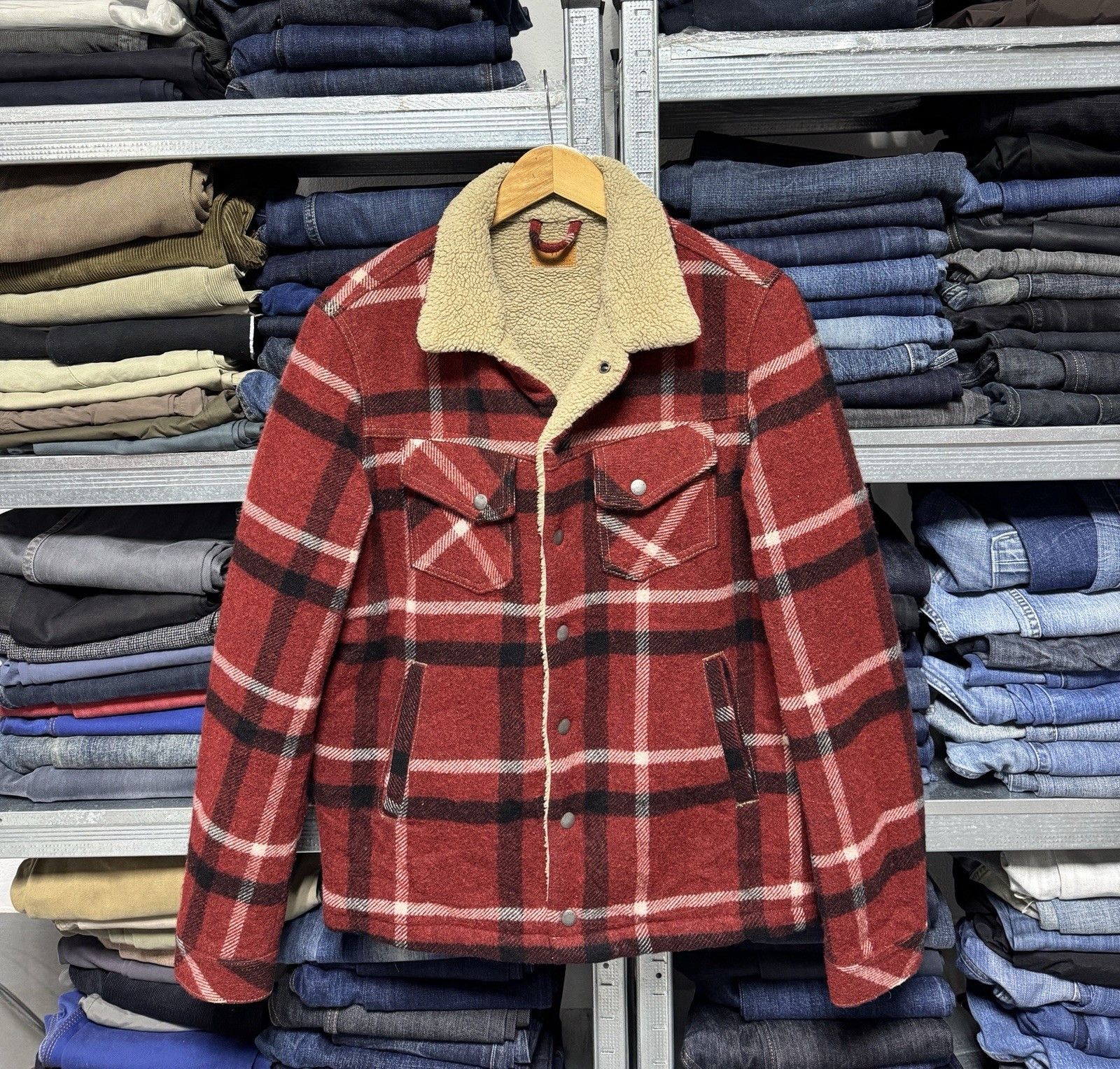 Nudie Jeans Nudie Jeans Lenny Wool Check Plaid Sherpa Boa Jacket Size US S / EU 44-46 / 1 - 1 Thumbnail
